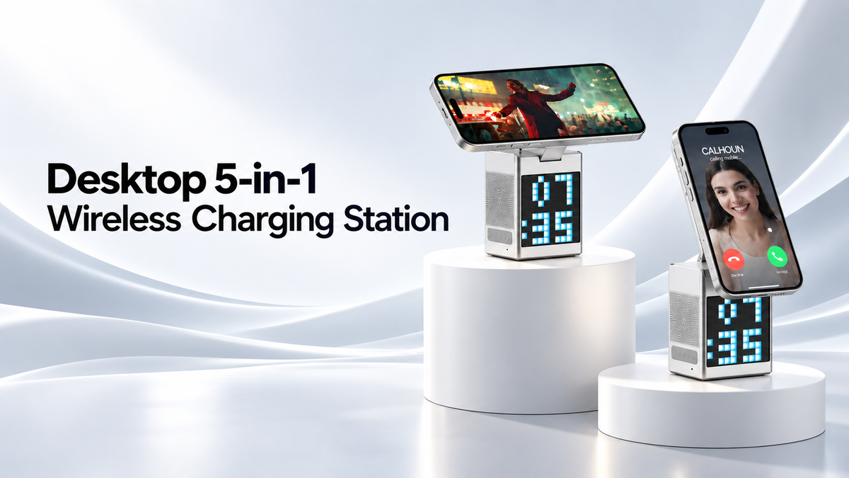 Meet the WiWU W043: 5-in-1 Wireless Charging Station with Pixel Display & Bluetooth Speaker