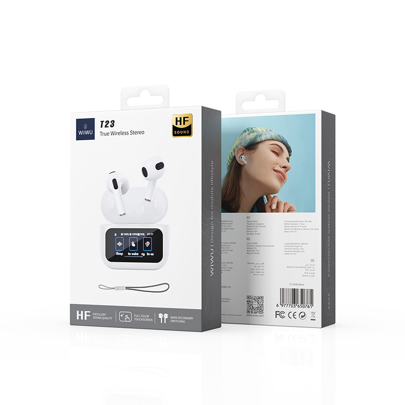 WiWU T23 Bluetooth Earbuds with Display Bluetooth 6.0 4.5H Music Touch Control Ear Detection