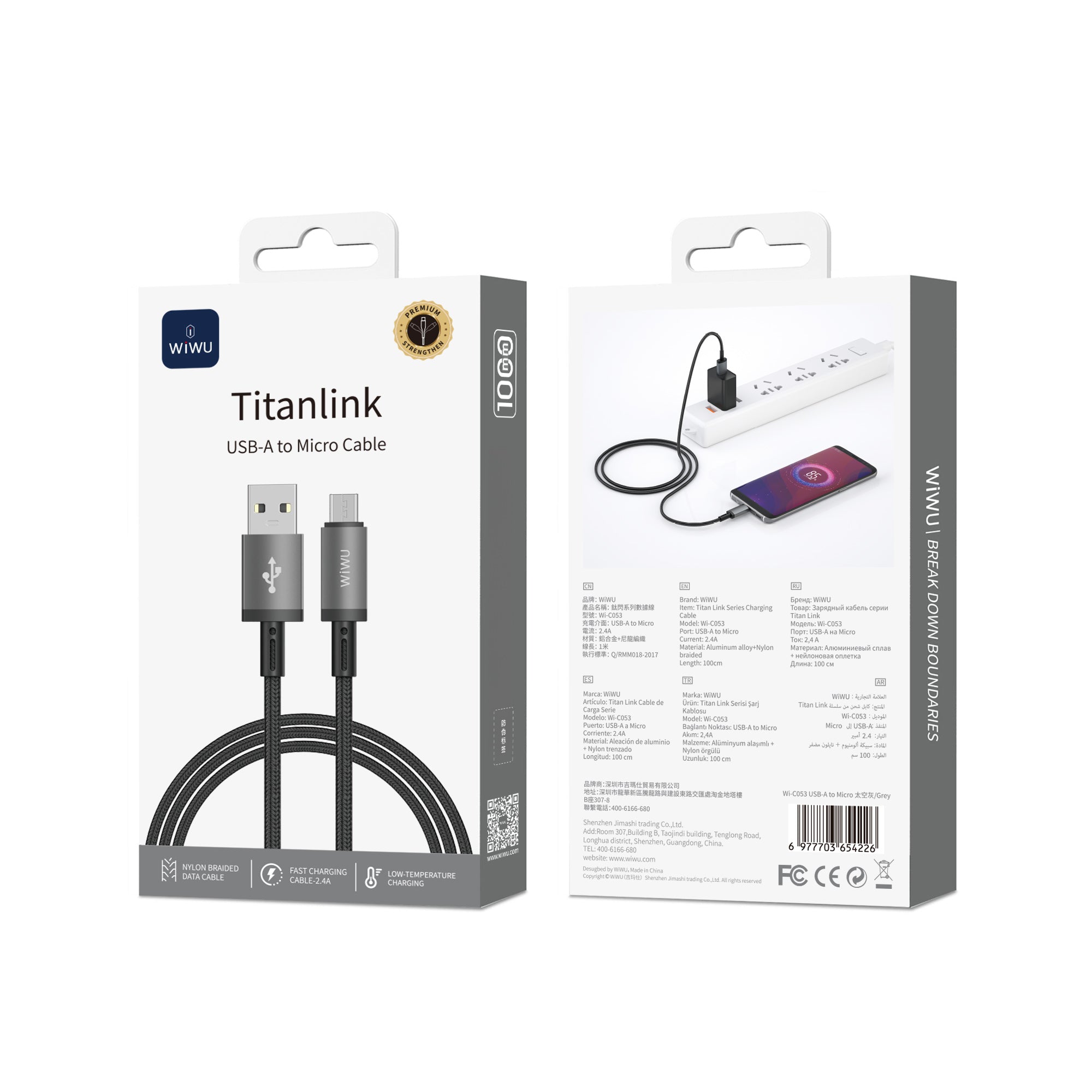 WiWU Wi-C053 1M Aluminum alloy Nylon braided TITAN LINK Series Charging Cable with USBA to Micro,USB to iP,USB-A to Type C