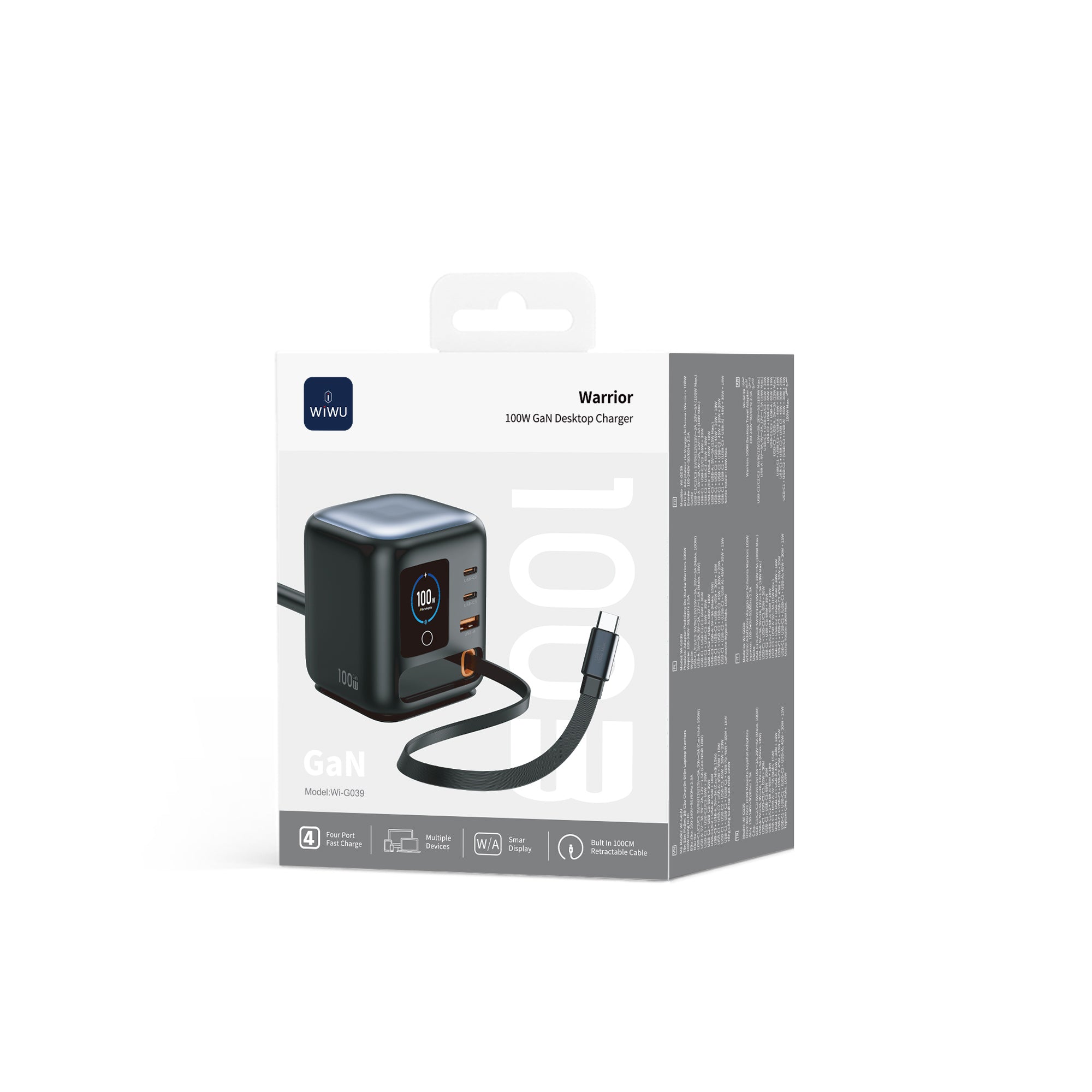 WiWU Wi-G039 100W GaN Desktop Charger with 3 USB-C Ports & USB-A