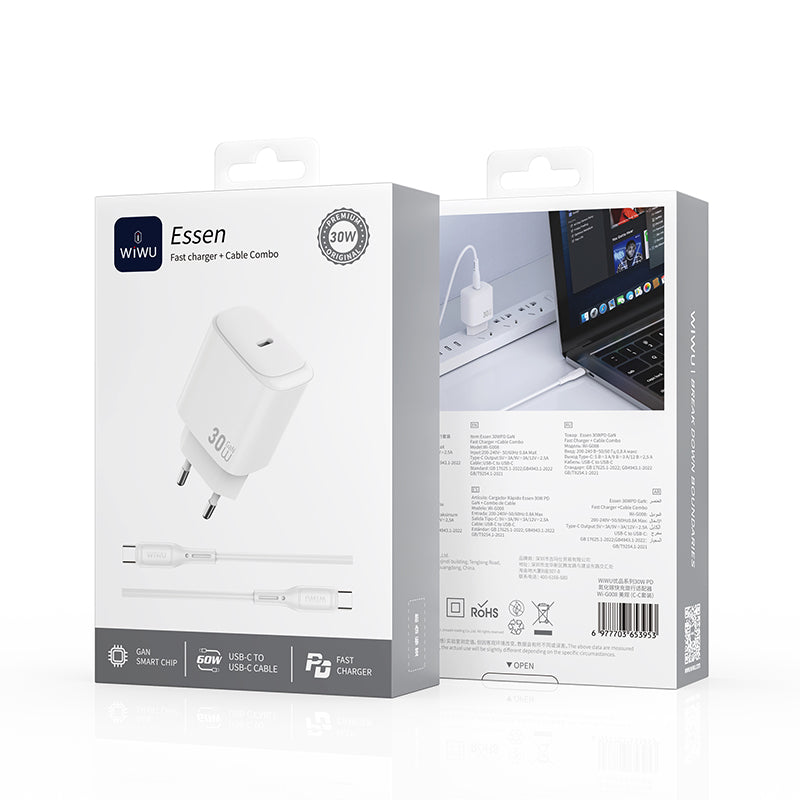 WIWU 30W Essen GaN Fast Charger+Cable Combo Wi-G008 C-C