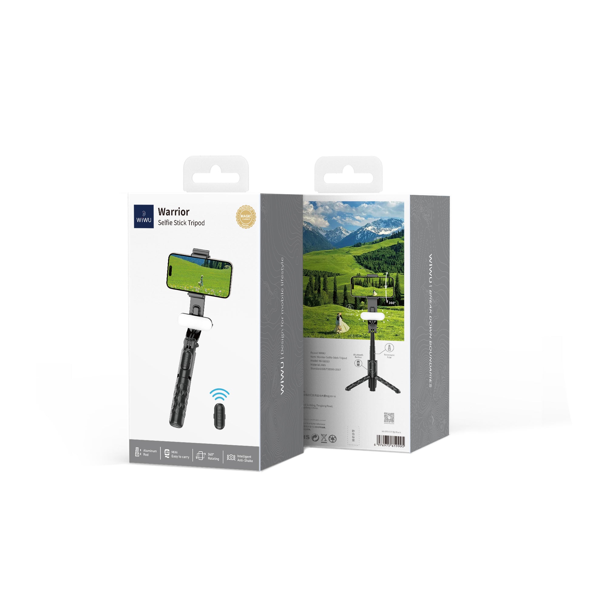 WiWU Wireless Connection Portable Selfie Stick with Beauty Light Foldable Selfie stick with Tripod and remote control Wi-SE013