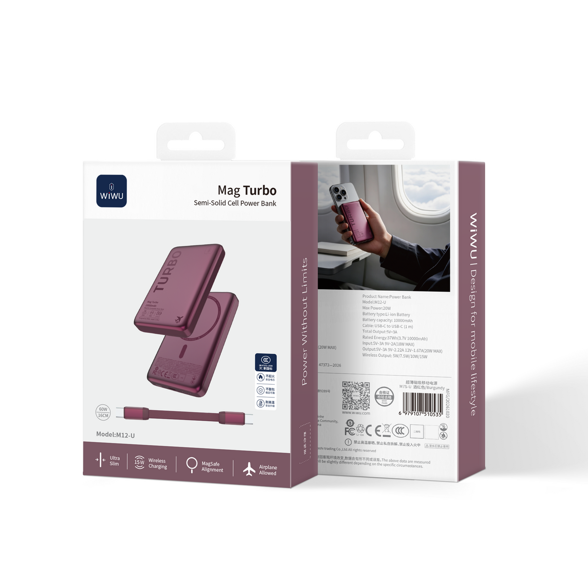WiWU M12-U 10000mAh 22.5W Magnetic Wireless Power Bank