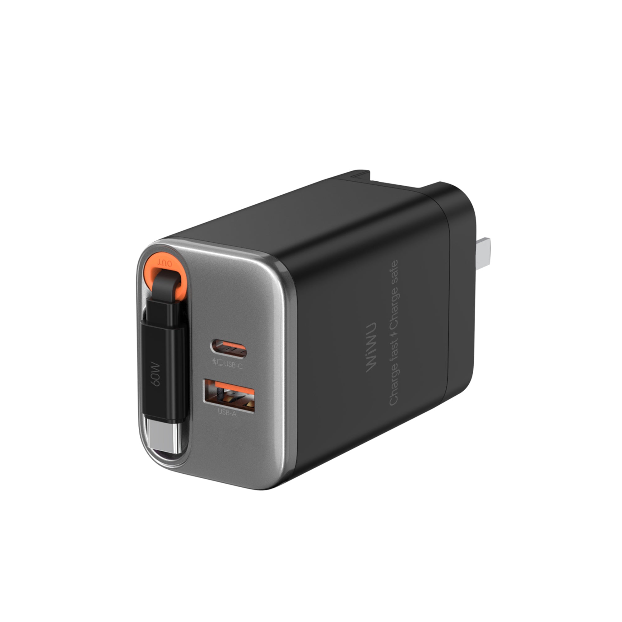 WiWU Helix Pro 67W GaN Technology PD/QC 2USB C+1 USB A Port Fast Charger (with EU and UK plug adapters) Wi-G027 CN