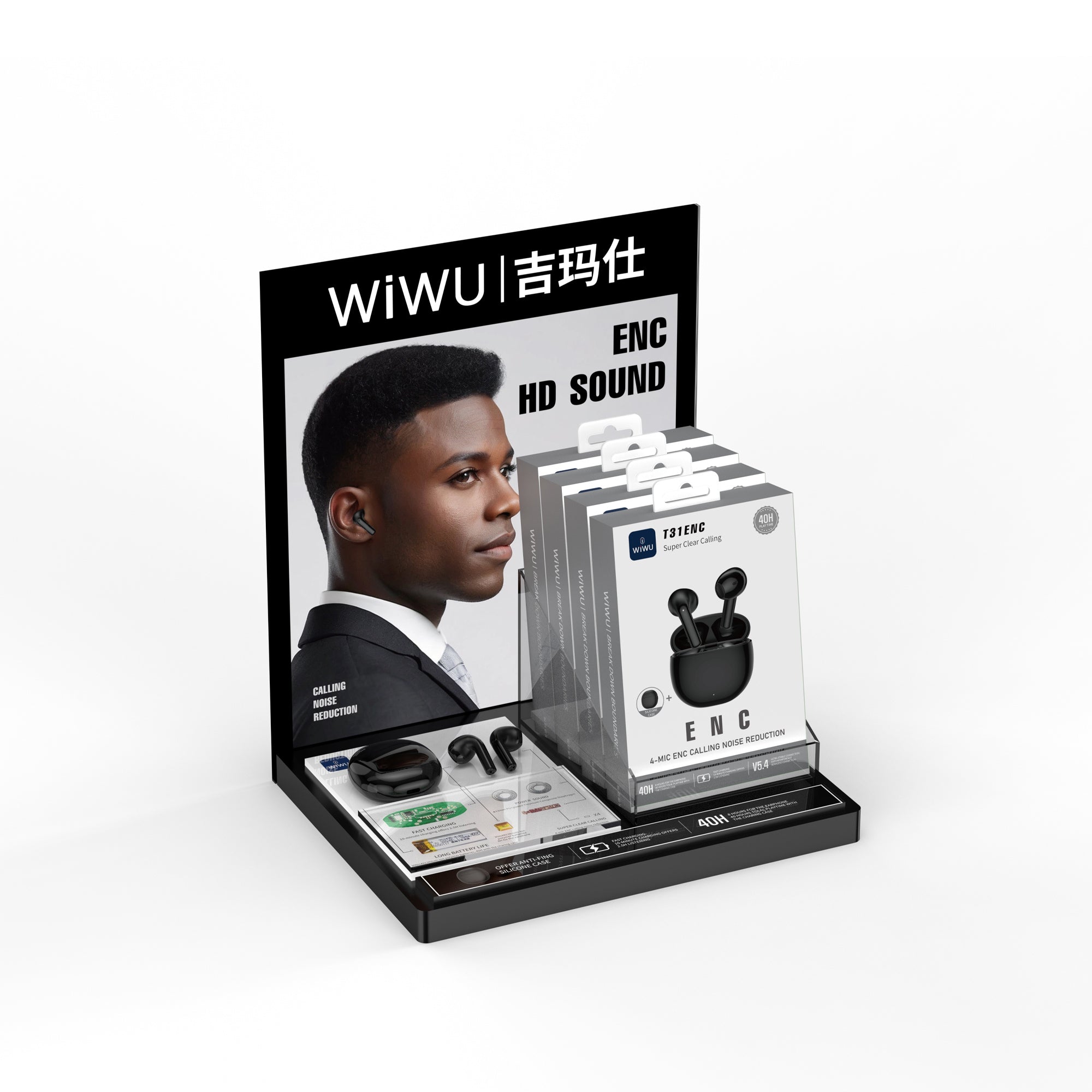 WiWU T31 ENC Wireless Earbuds Bluetooth 53 Headphones with 4 Mic ENC Noise Reduction IPX4 Waterproof 40H Battery Fast Charging Earphones for Calls and Music