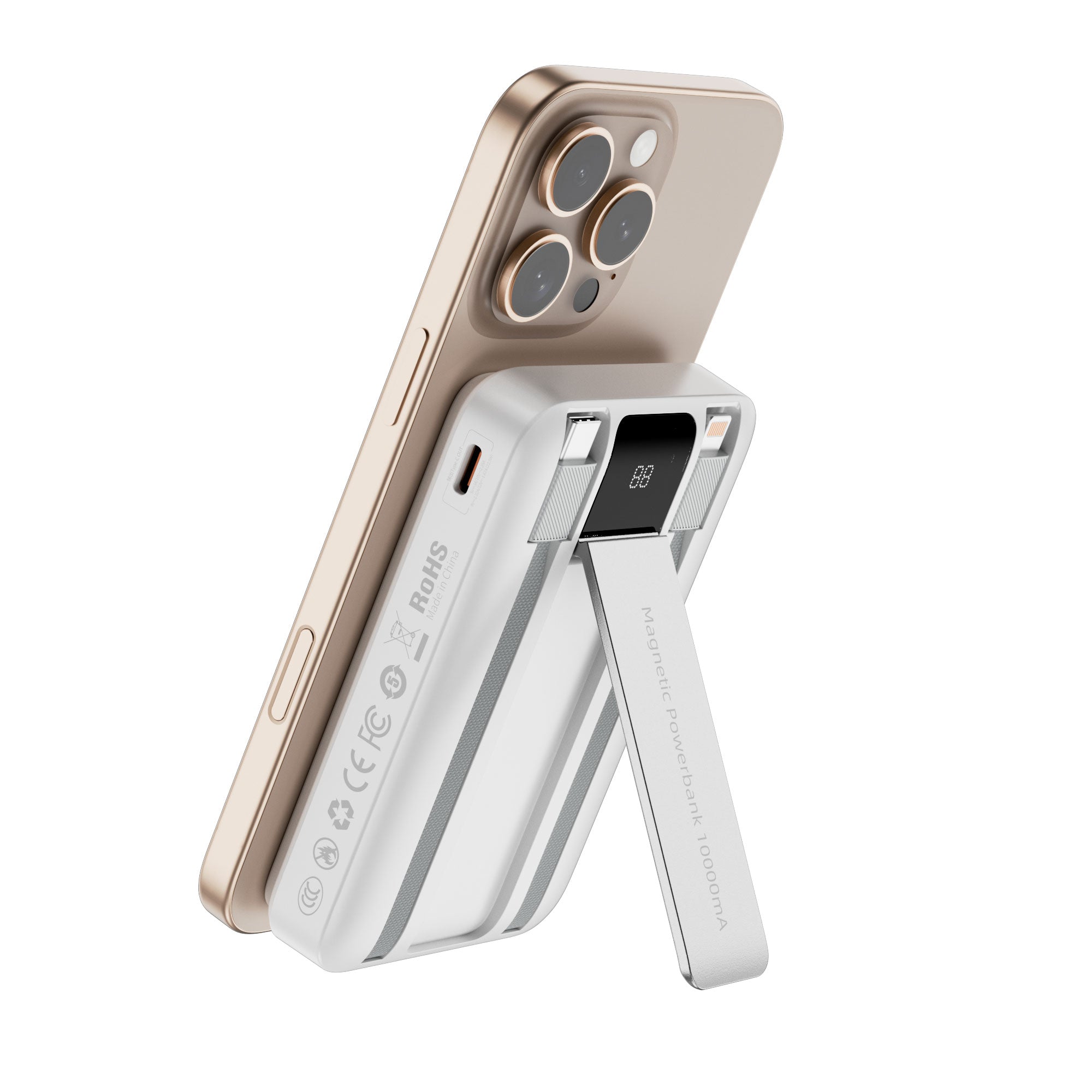 WiWU Wi-P061 10000mAh Power Bank Built in C L Cables PD 20W 225W Fast Charging 15W Wireless Phone Stand LED Display for iPhone Android Watch Earbuds