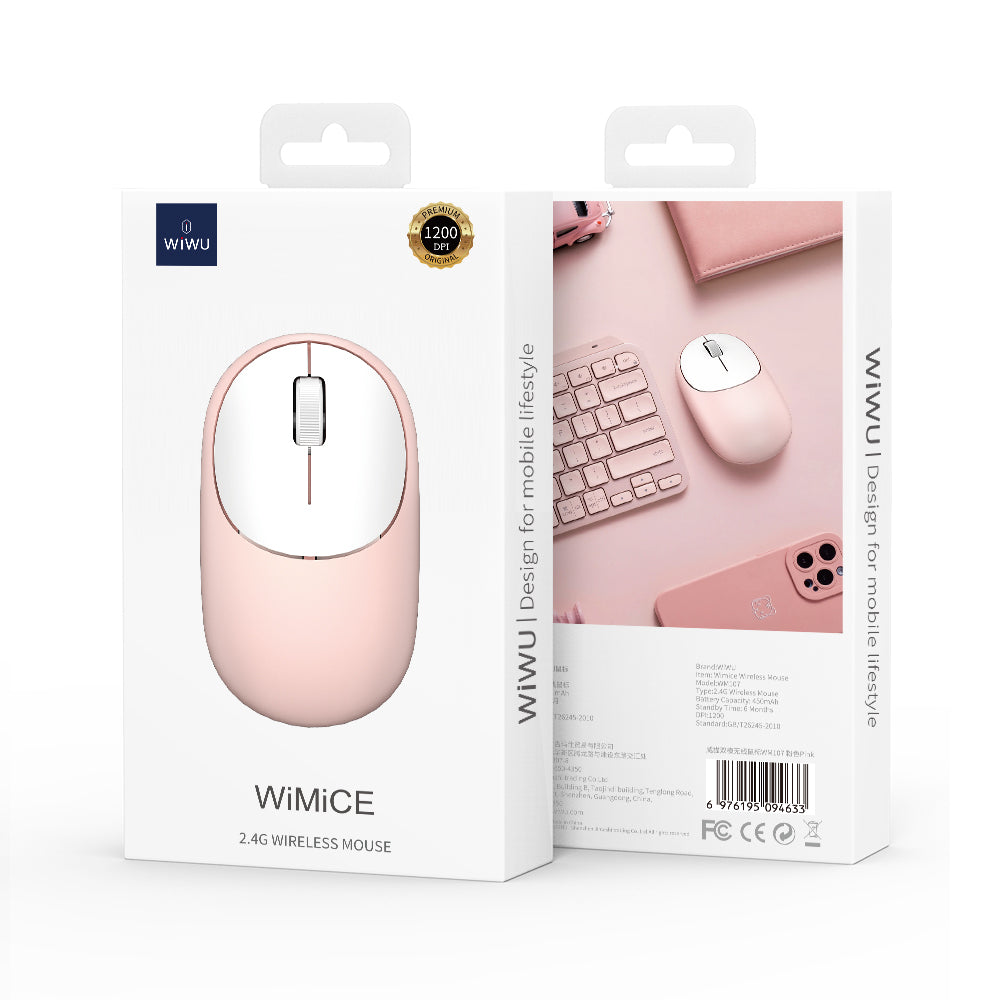 WIWU Wireless Mouse Rechargeable Computer Mouse Ergonomic RGB Backlight 2.4g Wireless Mouse WM107
