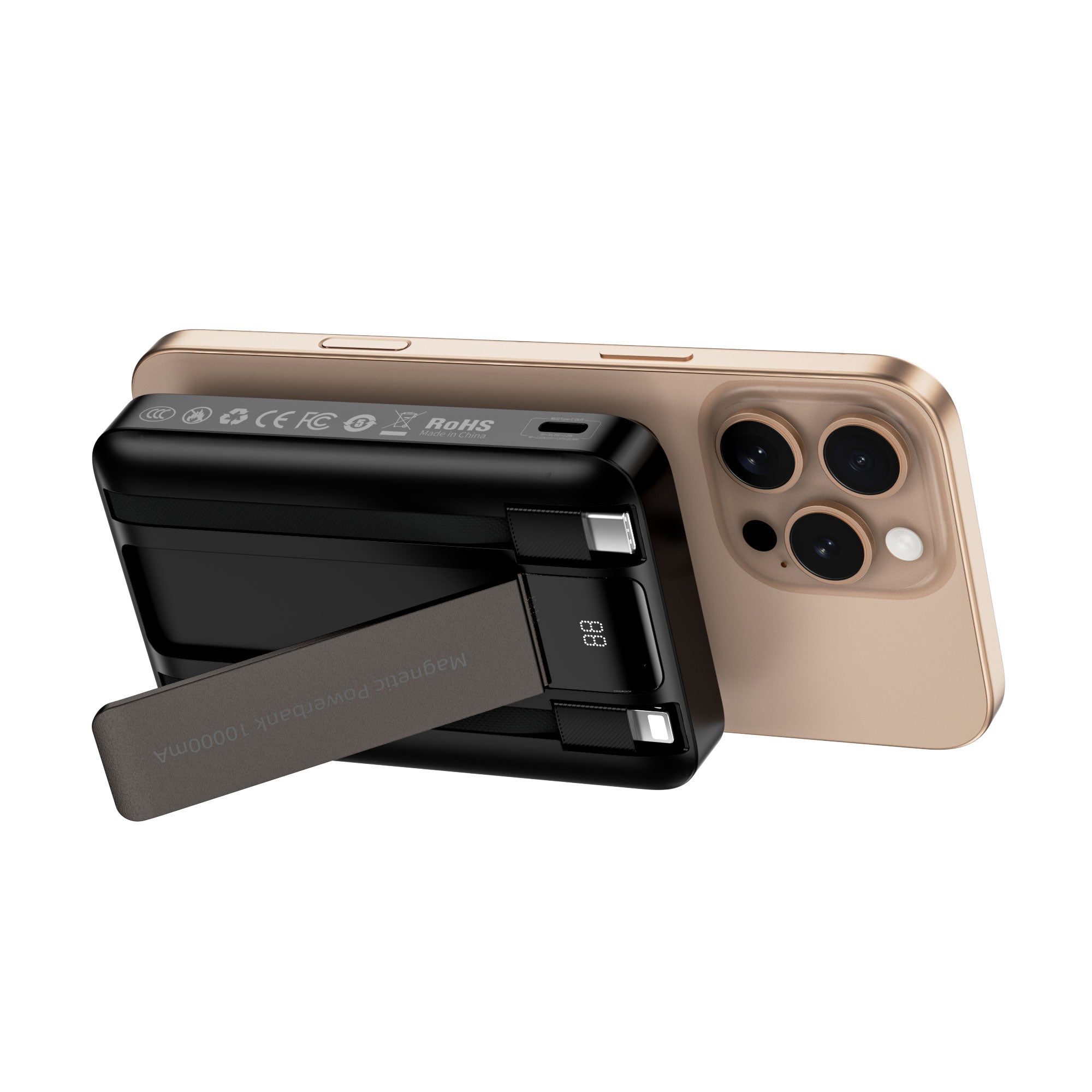 WiWU Wi-P061 10000mAh Power Bank Built in C L Cables PD 20W 225W Fast Charging 15W Wireless Phone Stand LED Display for iPhone Android Watch Earbuds