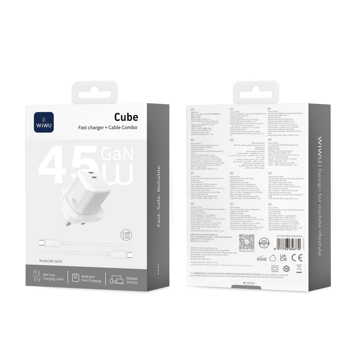 WiWU Cube 45W 2C PD Fast Charge Travel Adapter Combo Wi-G025