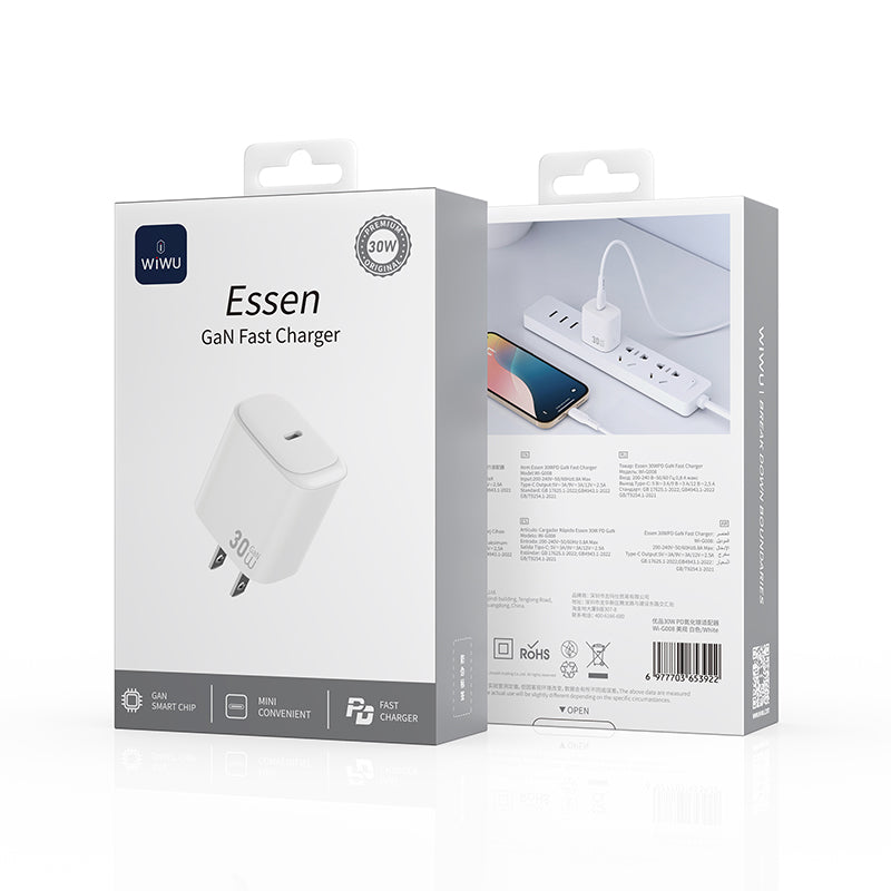 WiWU 30W Essen GaN Fast Charger Wi-G008 Fast Wall Charger