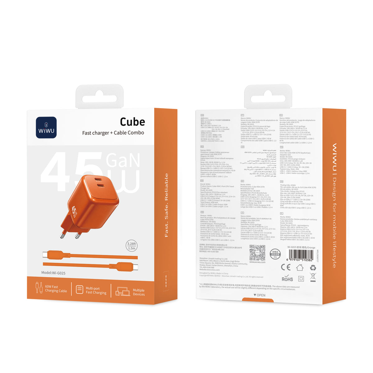 WiWU Cube 45W 2C PD Fast Charge Travel Adapter Combo Wi-G025