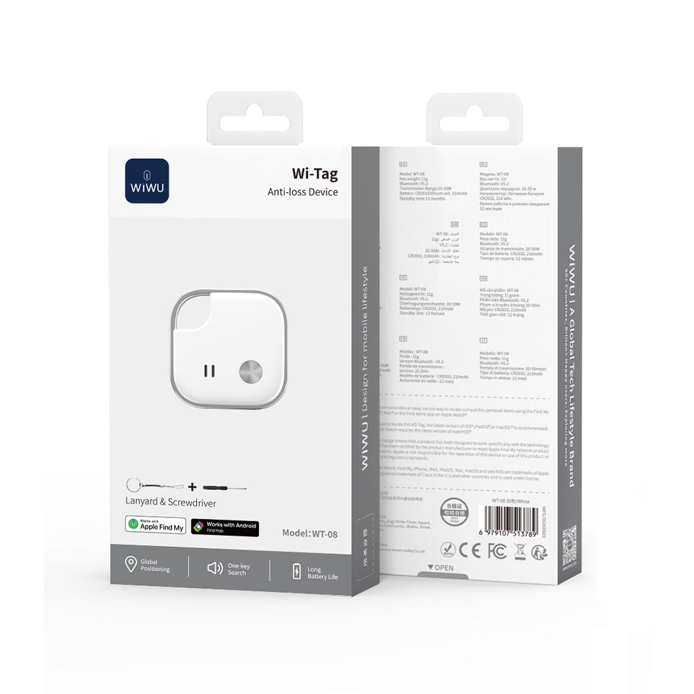 WiWU WT-08 Dual-Network Smart Tracker for Apple Find My & Android Find Hub