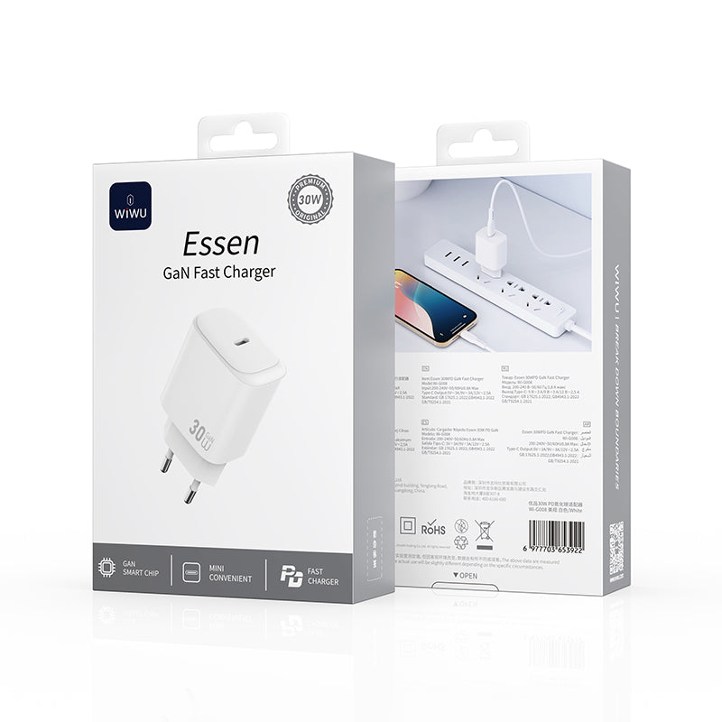 WiWU 30W Essen GaN Fast Charger Wi-G008 Fast Wall Charger