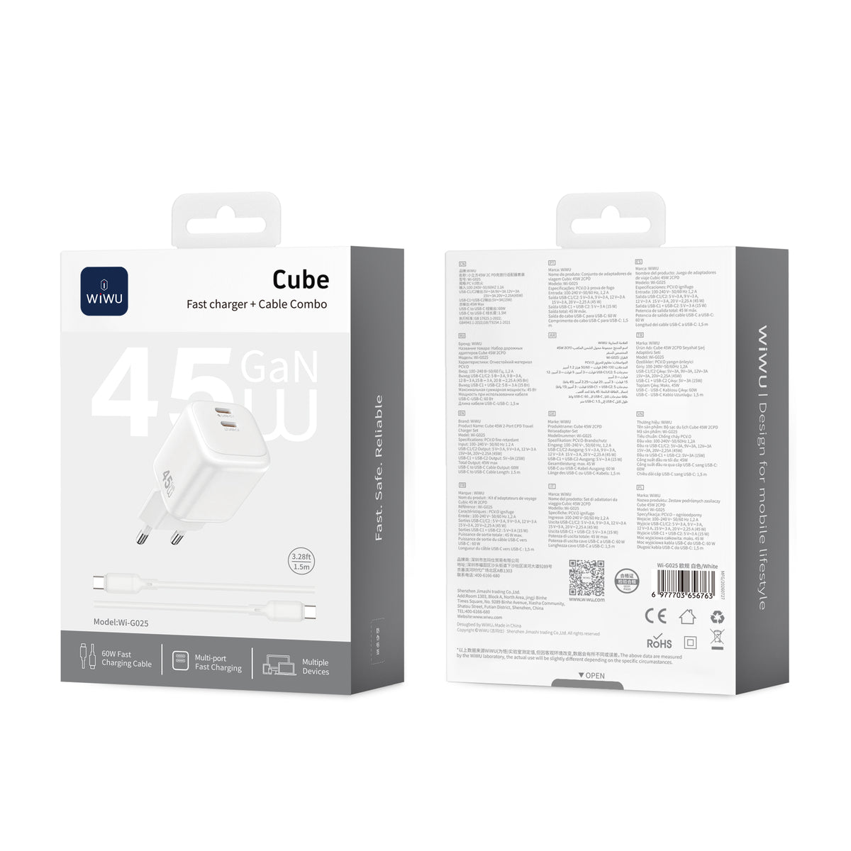 WiWU Cube 45W 2C PD Fast Charge Travel Adapter Combo Wi-G025