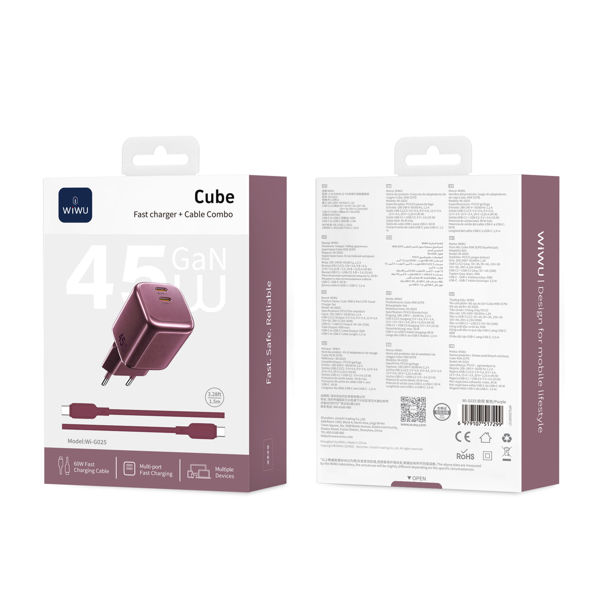 WiWU Cube 45W 2C PD Fast Charge Travel Adapter Combo Wi-G025