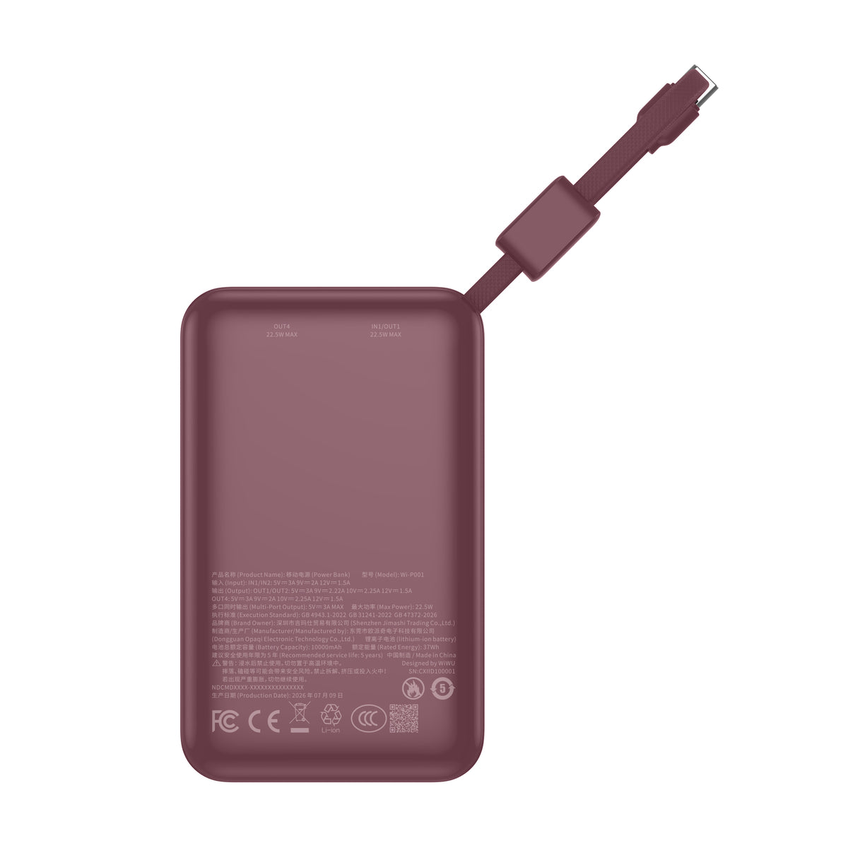 WiWU Wi-P001 10000mAh 22.5W Fast Charging Power Bank with LED Display