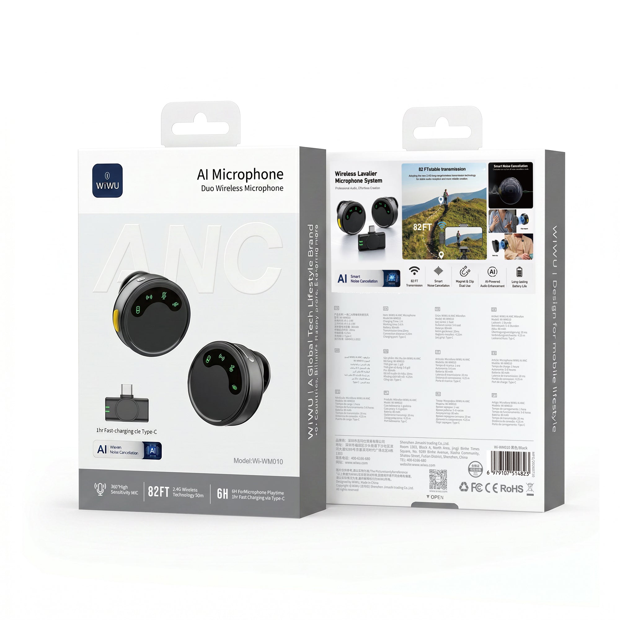 WiWU Wi-WM010 AI Noise-Canceling Magnetic Clip-on Wireless Microphone