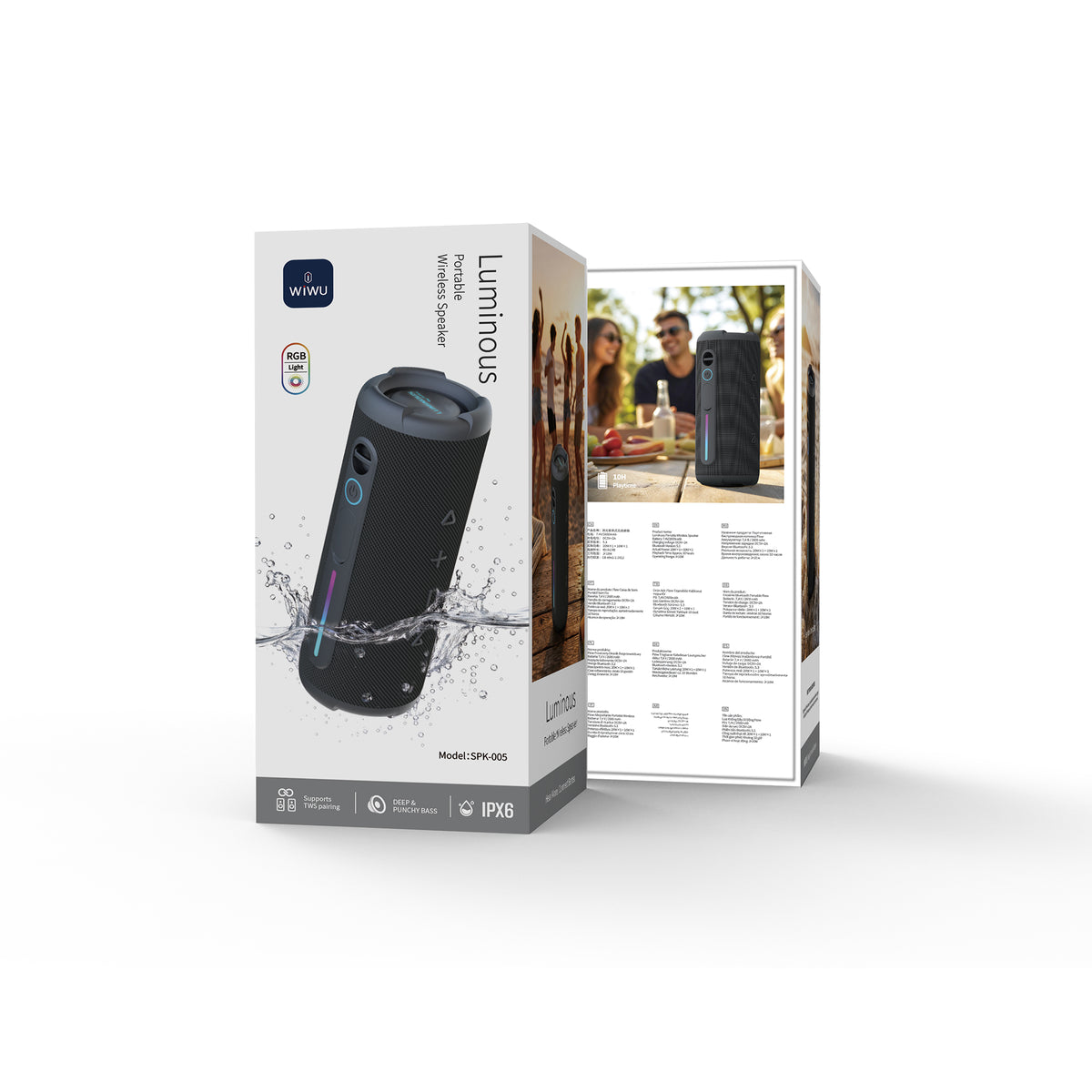 WiWU SPK-005 Portable Outdoor Wireless Speaker with RGB Lighting & IPX6 Waterproof