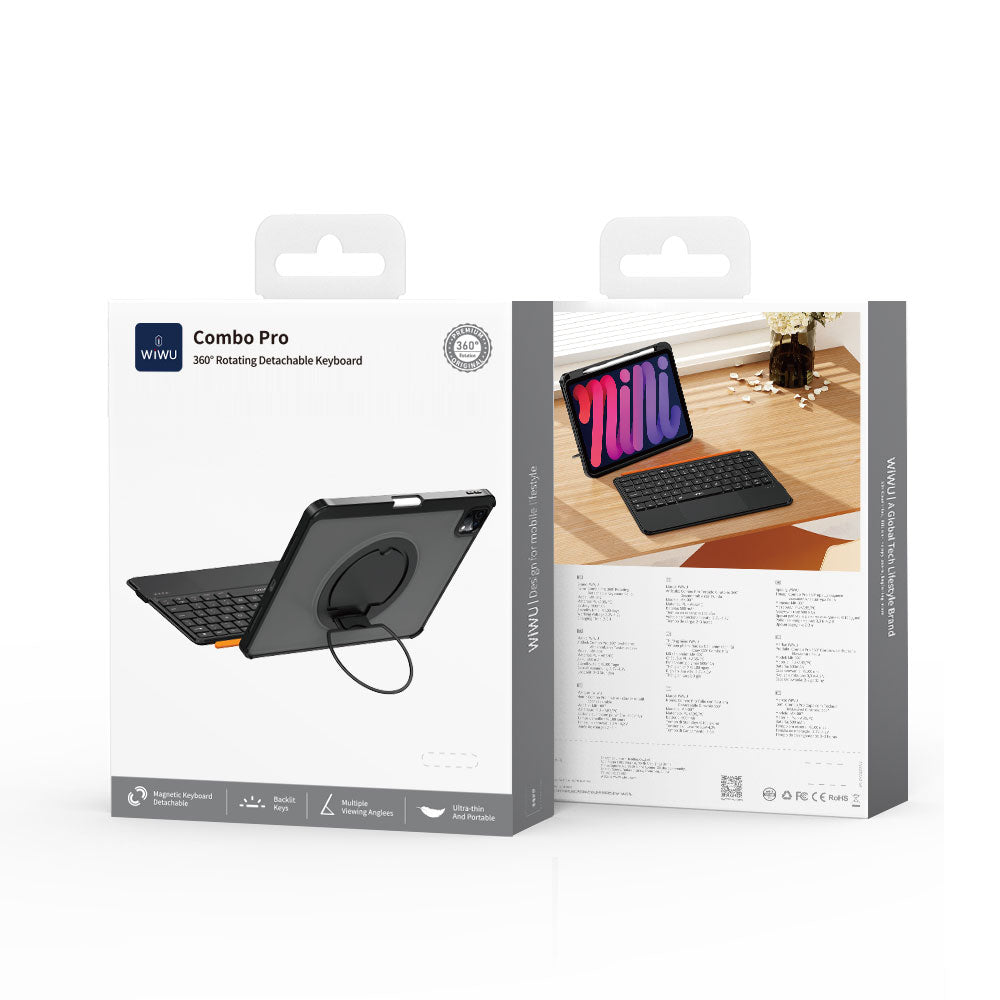 WiWU MK-007 Pro 360° Rotating Detachable Keyboard Case All-in-One Protection Smart Touchpad Ultra-Fast Typing