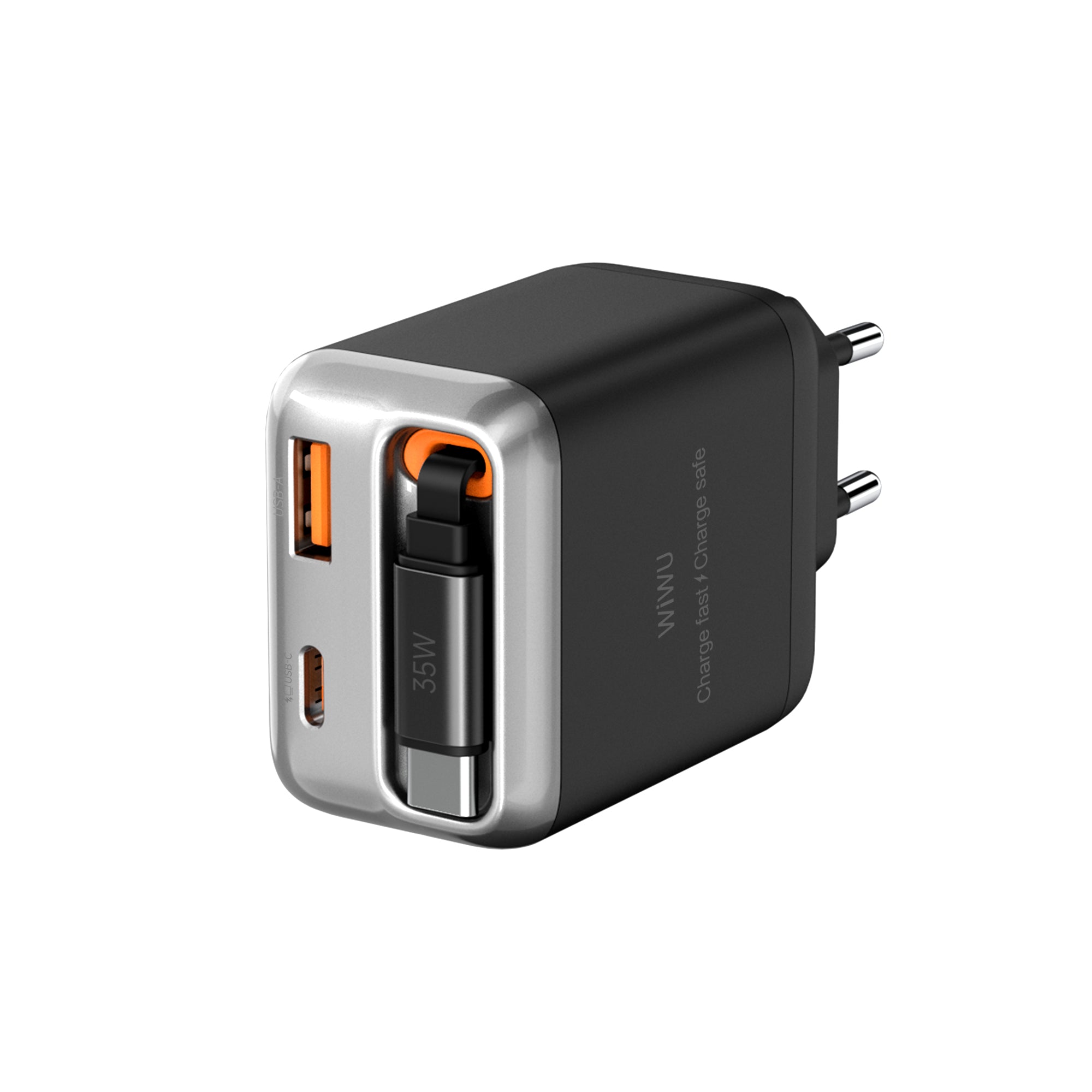 Helix GaN Faster Charger PD 35W with Built in Retractable Cable 70cm Wi-G029