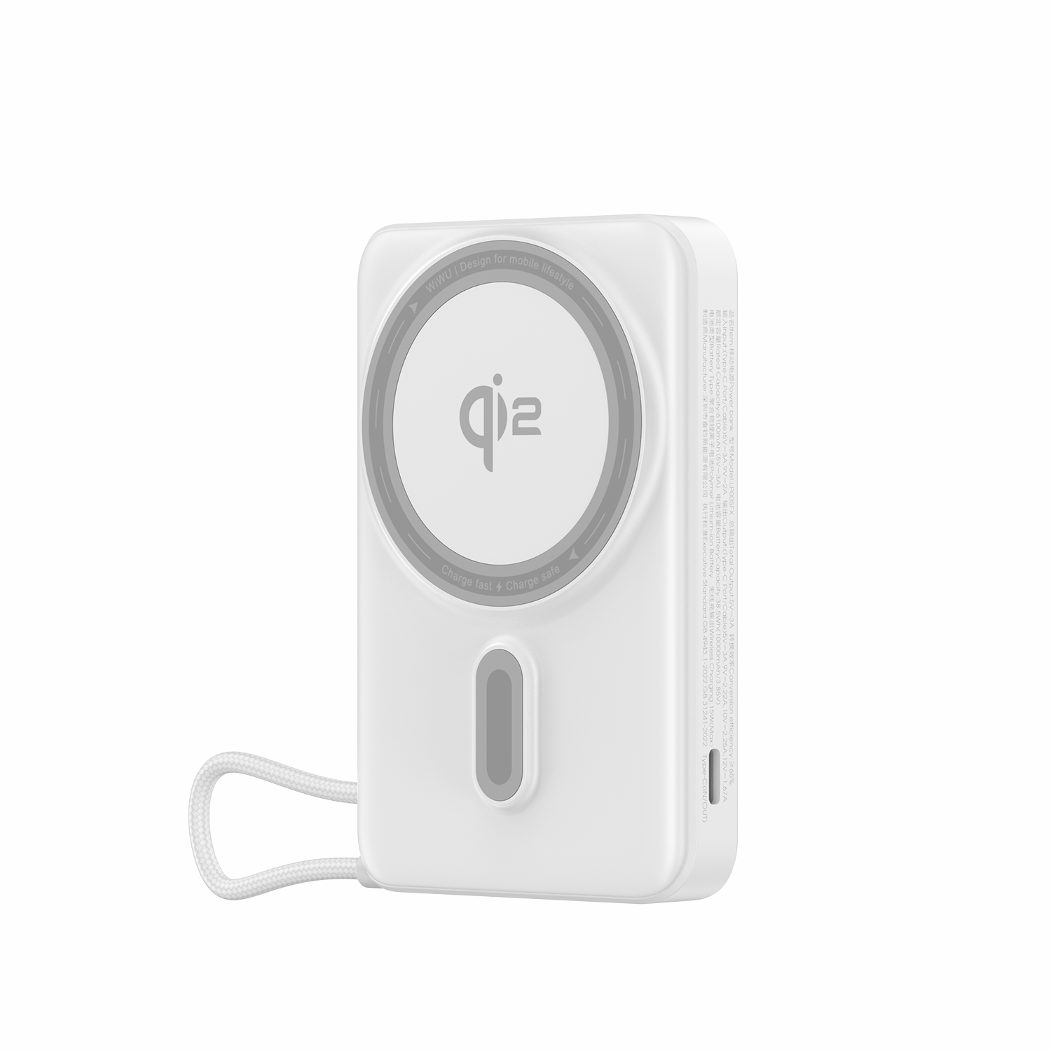 WiWU LP005FX 10000mAh Magnetic Wireless Power Bank with Built-in Cable and PD Fast Charging