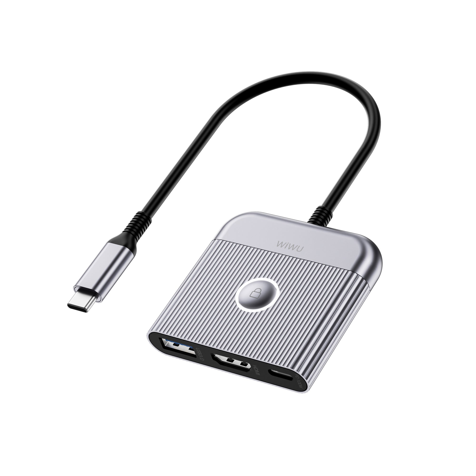 WiWU 3 in 1 Type C hub Laptop Adatpter Wi-HB002 with USB 3.0 USB C HDMI Notebook docking station with screen lock function