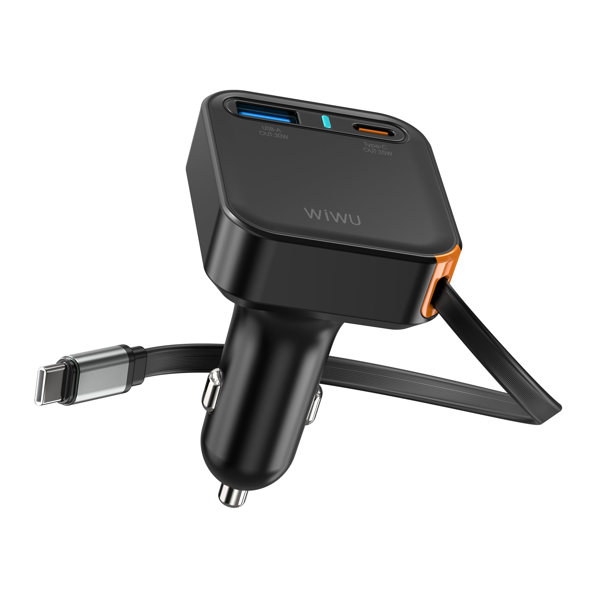 WiWU Wi‑CC033 Helix 65W Triple Port Car Charger USB‑C Cable Built‑in PD PPS Fast Charge Adapter