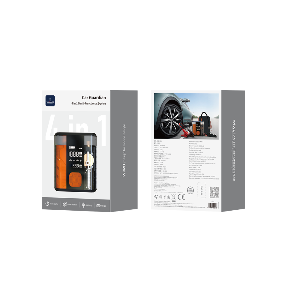 WiWU CG201 Car Guardian 4-in-1 Jump Starter & Tire Inflator with 120PSI Air Compressor