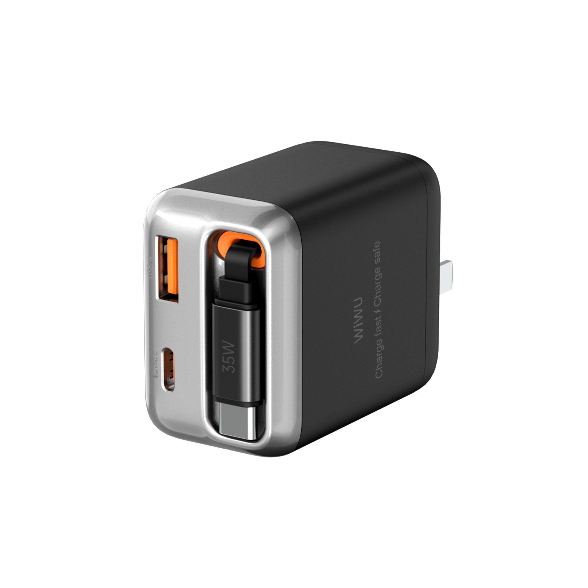 Helix GaN Faster Charger PD 35W with Built in Retractable Cable 70cm Wi-G029