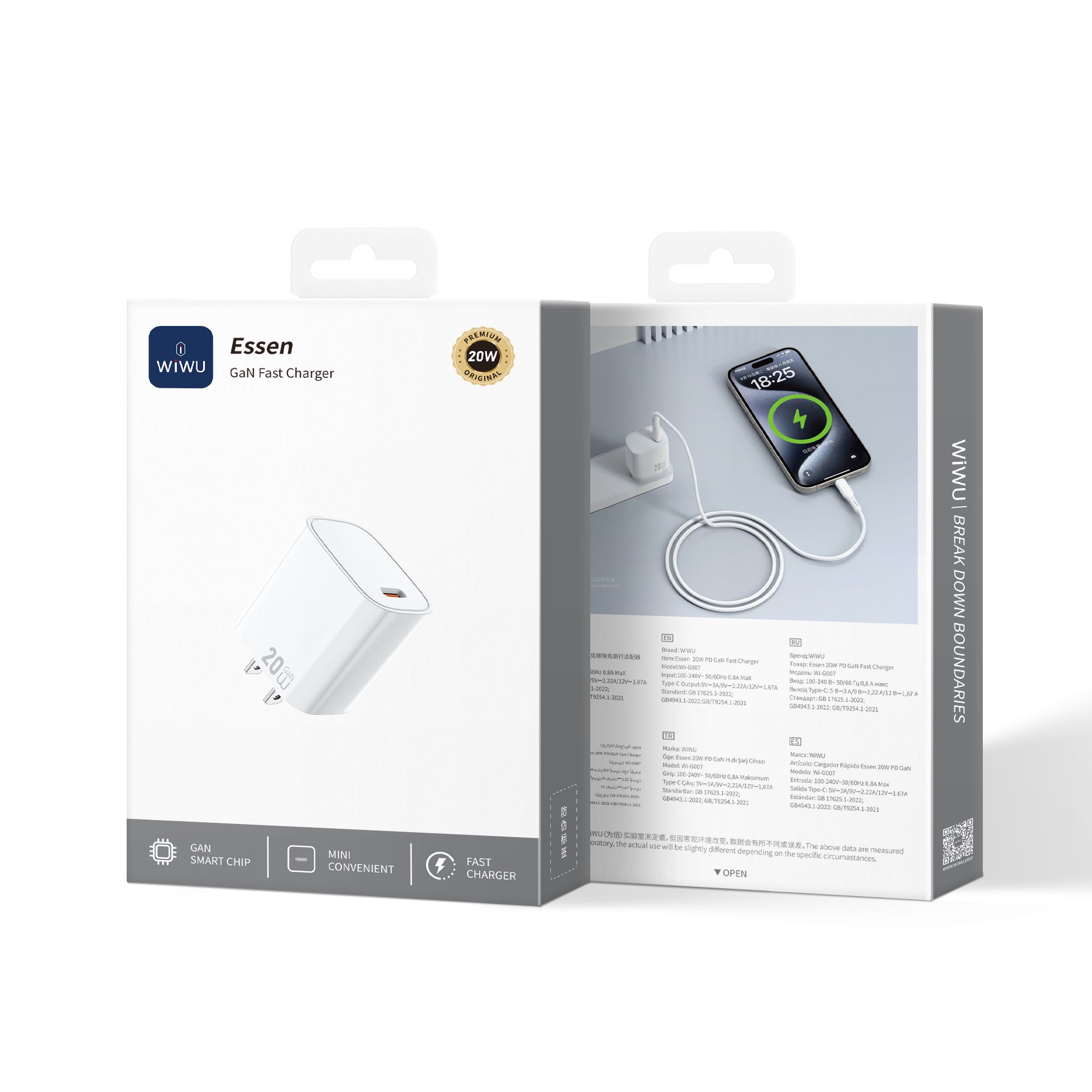 WiWU 20W Essen GaN Fast Charger+Cable Combo set Wi-G007 C-L