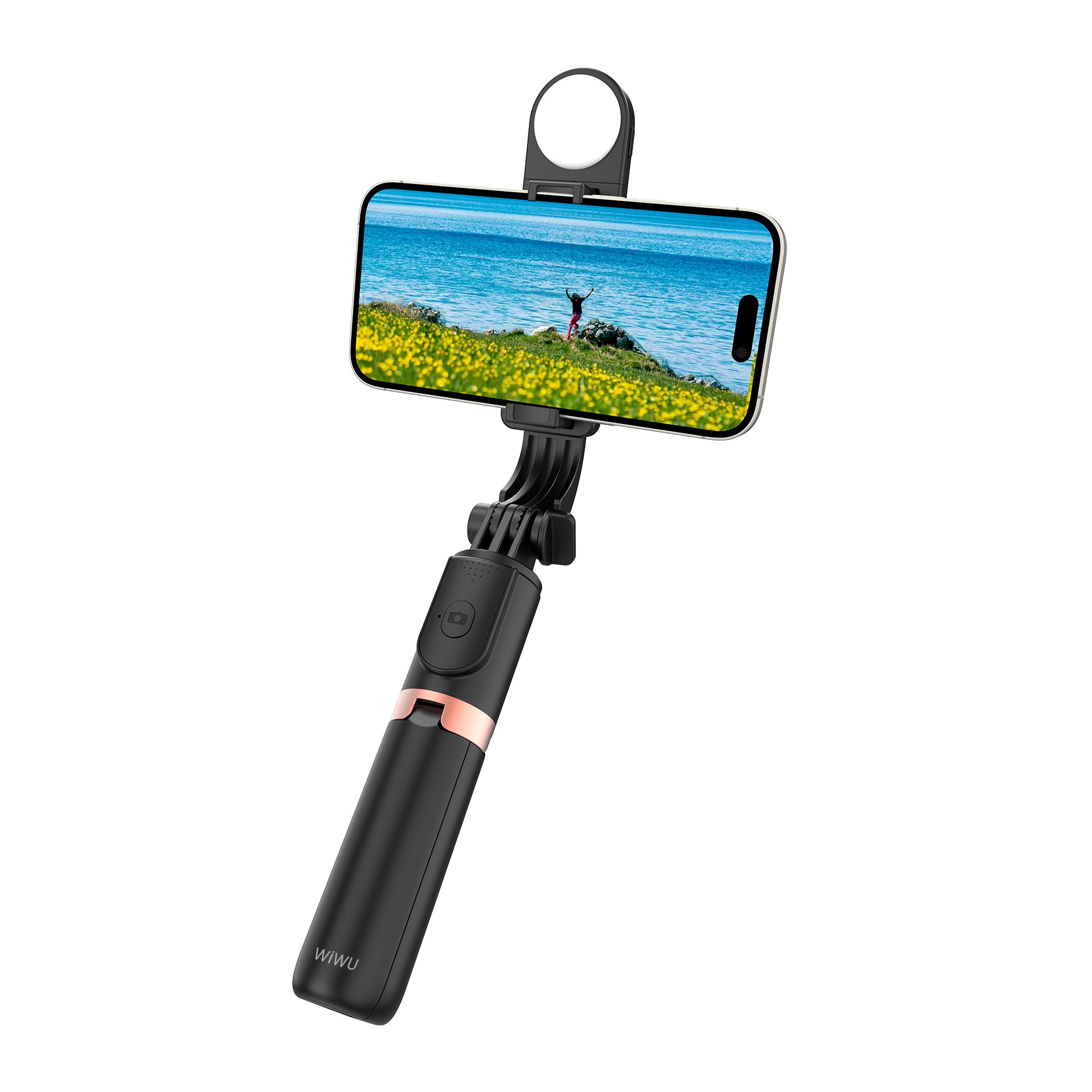 WiWU mini portable selfie stick with remote control wireless bleutooth Selfie stick for photo Wi-SE011 with beauty Light