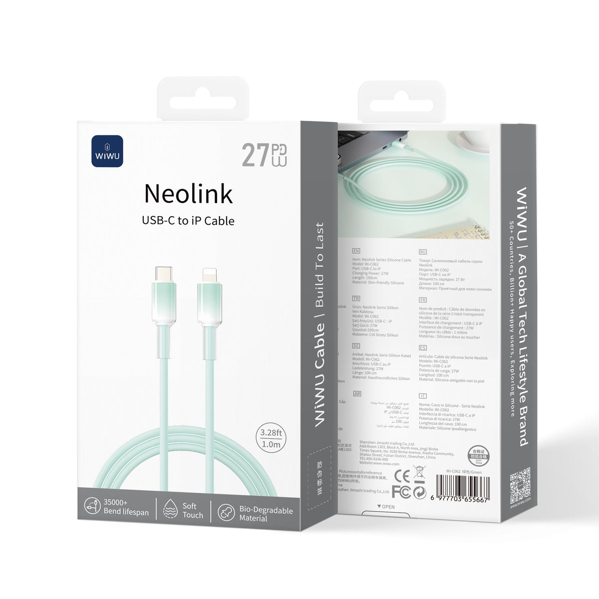 WiWU Wi-C062 USB C to Lightning Silicone Cable 27W Fast Charging Liquid Silicone Clear Data Cable 2M 1M for iPhone iPad Soft Durable Tangle Free