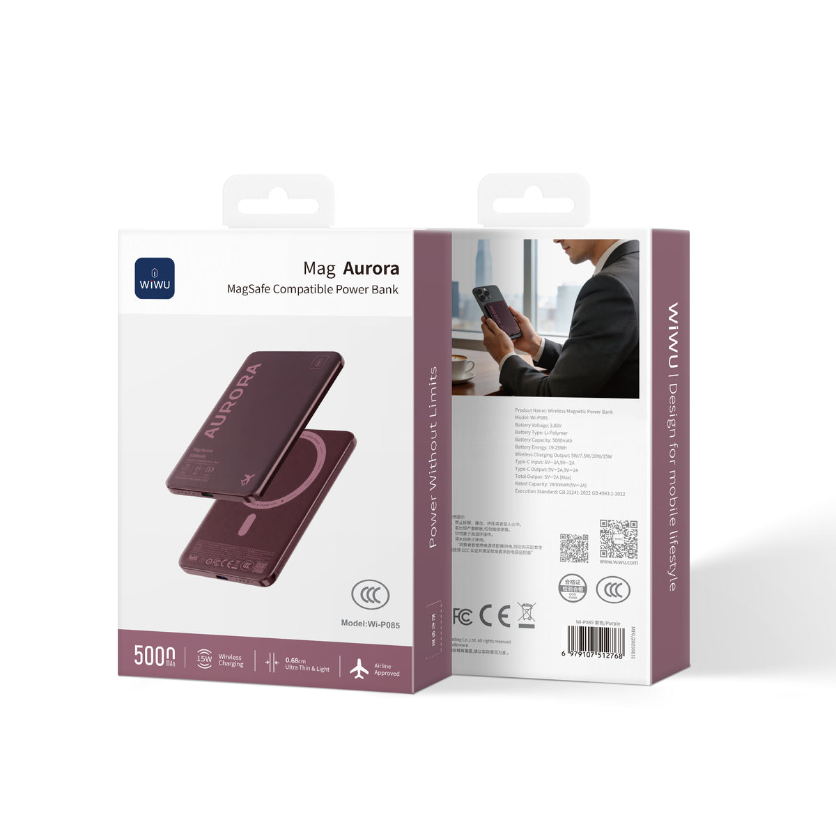 WiWU Wi-P085 5000mAh Magnetic Wireless Power Bank with 15W Fast Charging