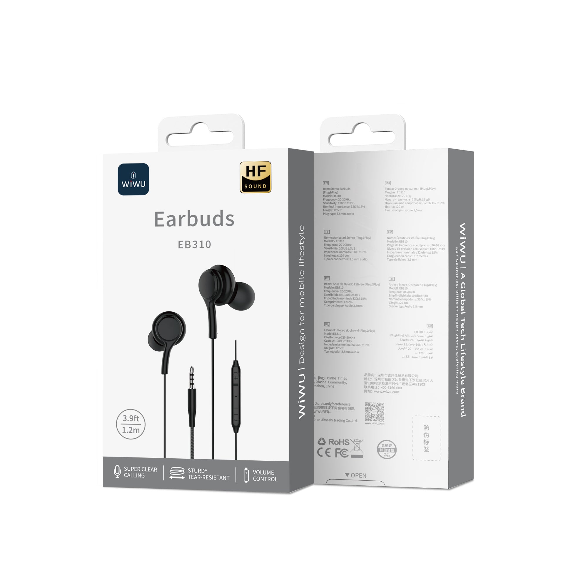 WiWU 3.5mm Audio Jack EB310 Stereo Earbuds Widely compatible 3.5mm Earphone with Microphone