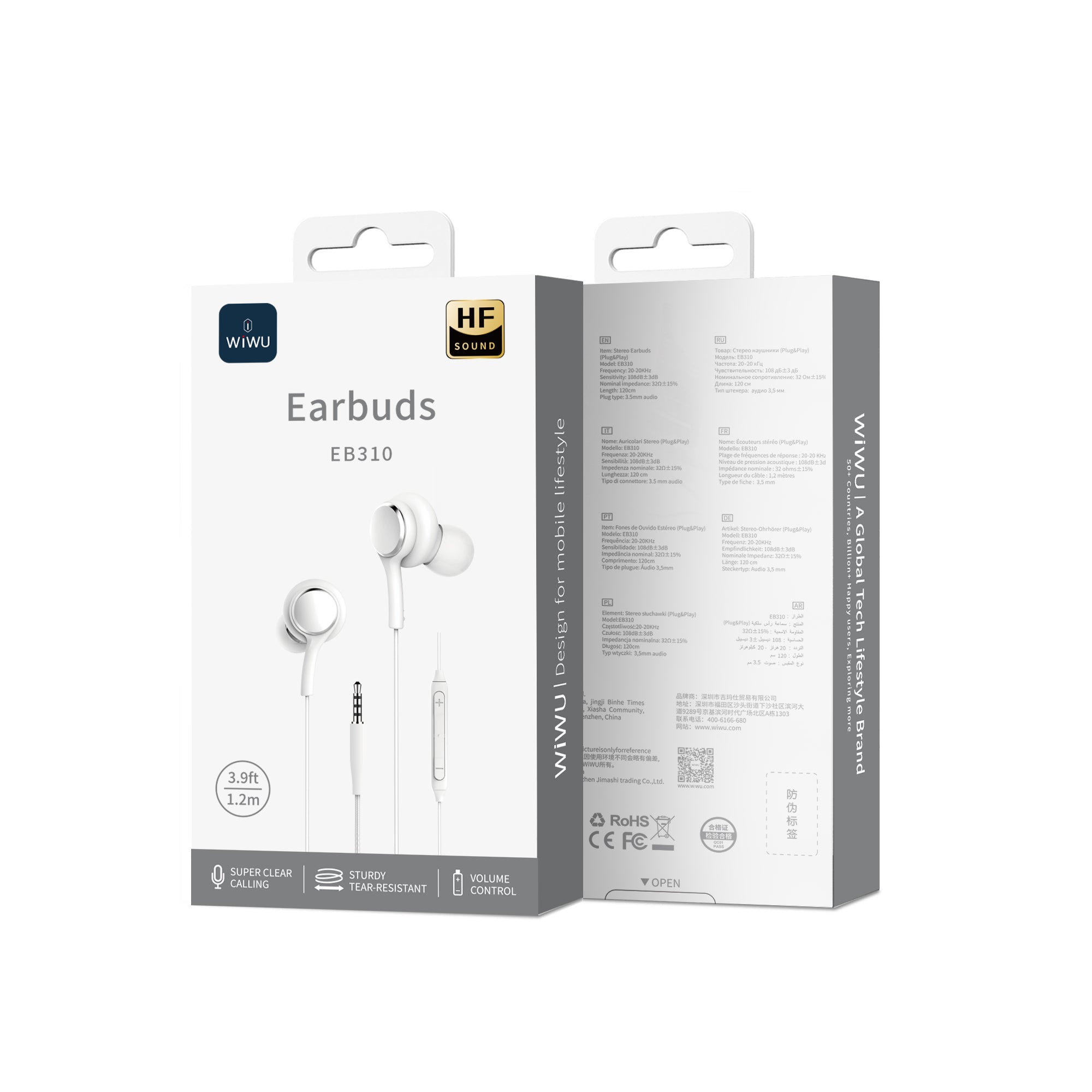 WiWU 3.5mm Audio Jack EB310 Stereo Earbuds Widely compatible 3.5mm Earphone with Microphone