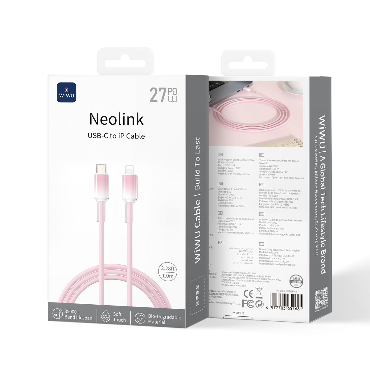 WiWU Wi-C062 USB C to Lightning Silicone Cable 27W Fast Charging Liquid Silicone Clear Data Cable 2M 1M for iPhone iPad Soft Durable Tangle Free