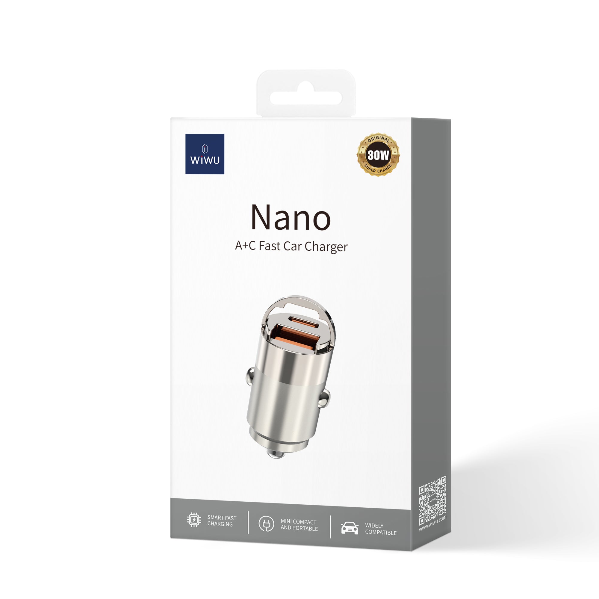 WiWU Nano Series 30W Fast Car Charger Wi-QC028 USC-A+USB-C