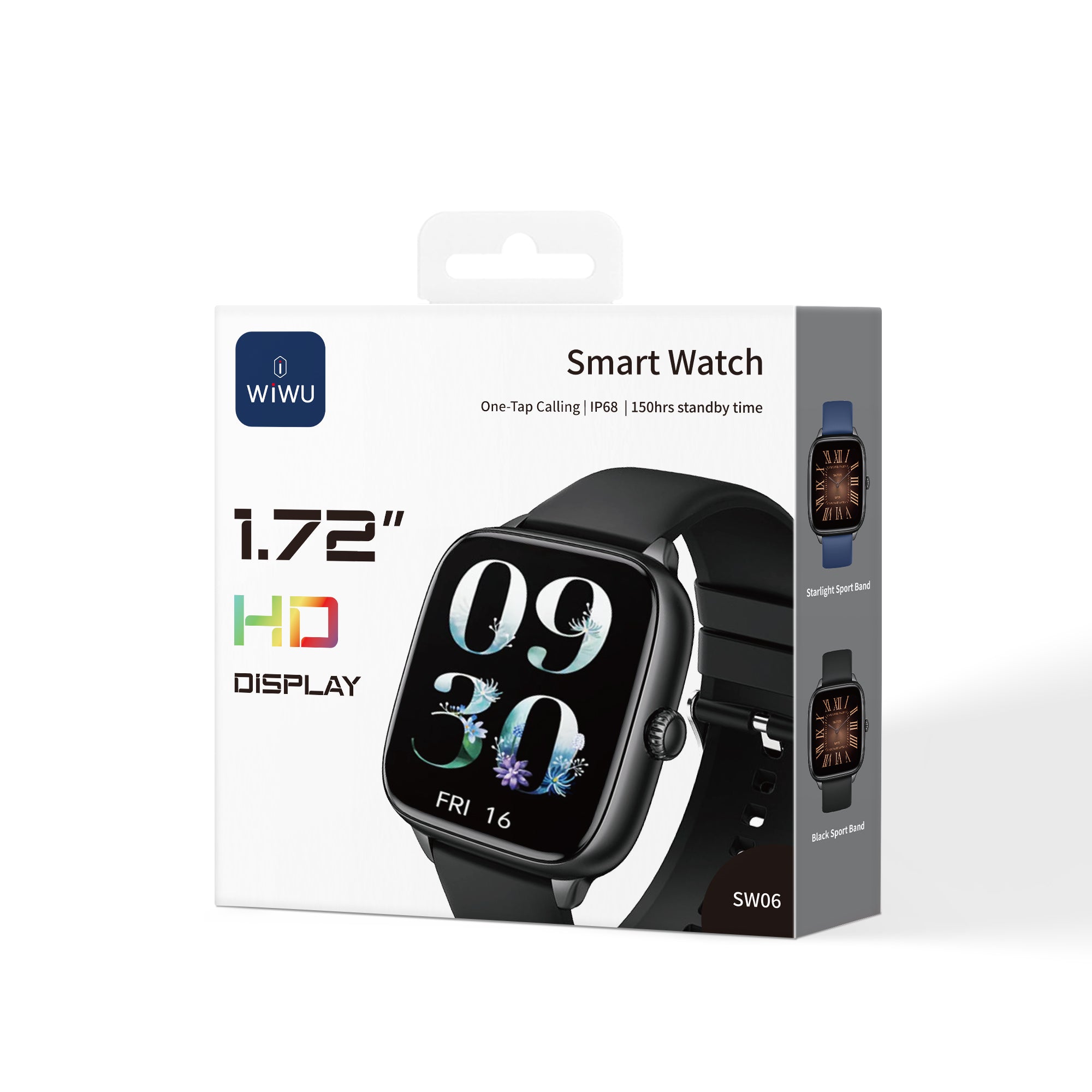WiWU Smart Watch SW06 1.72" HD Display with Bluetooth Calling & IP68 Waterproof