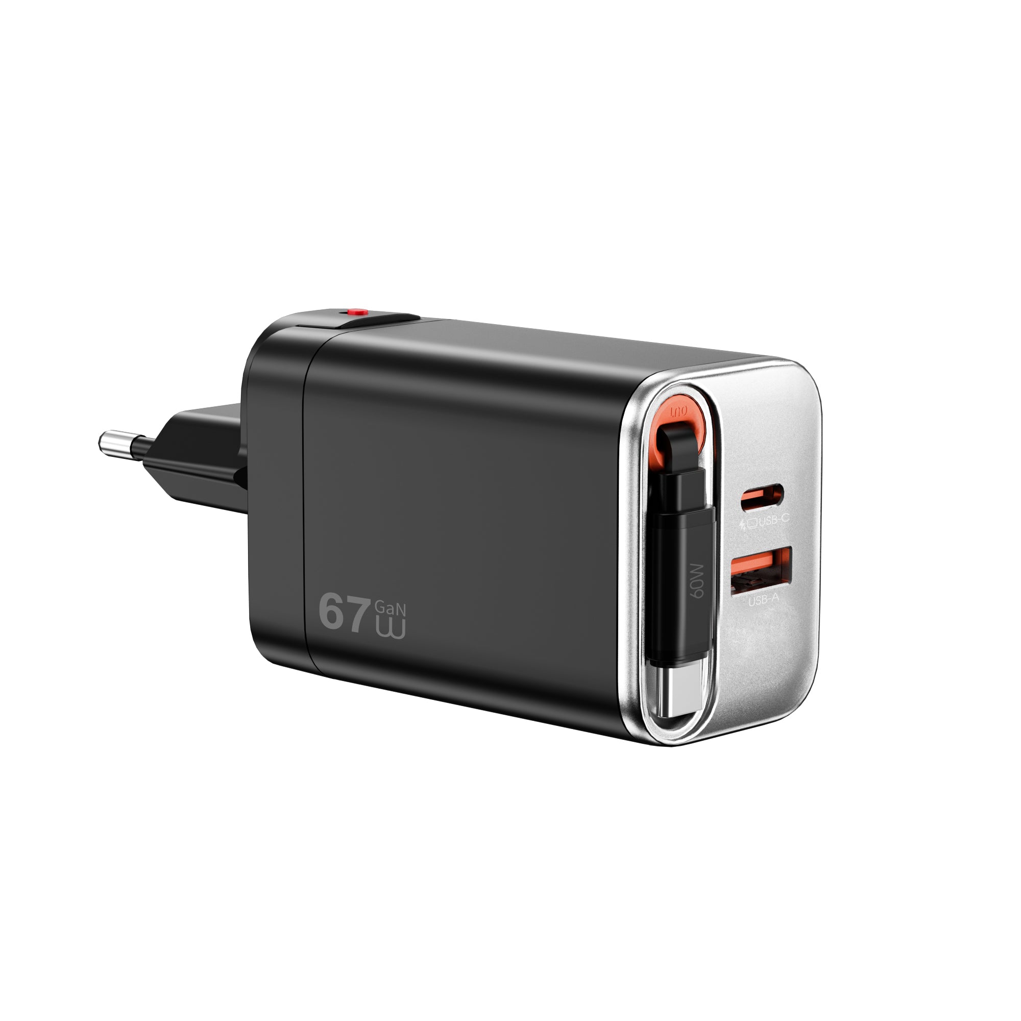 WiWU Helix Pro 67W GaN Technology PD/QC 2USB C+1 USB A Port Fast Charger (with EU and UK plug adapters) Wi-G027 CN
