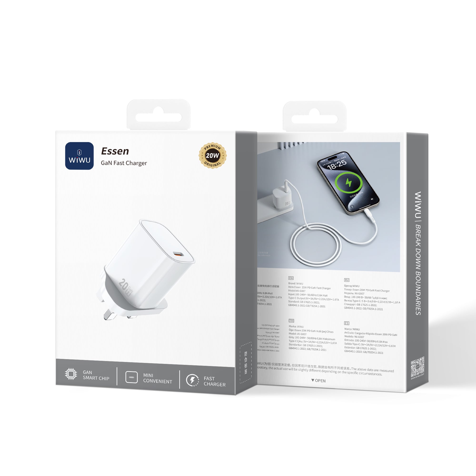 WiWU 20W Essen GaN Fast Charger+Cable Combo set Wi-G007 C-L
