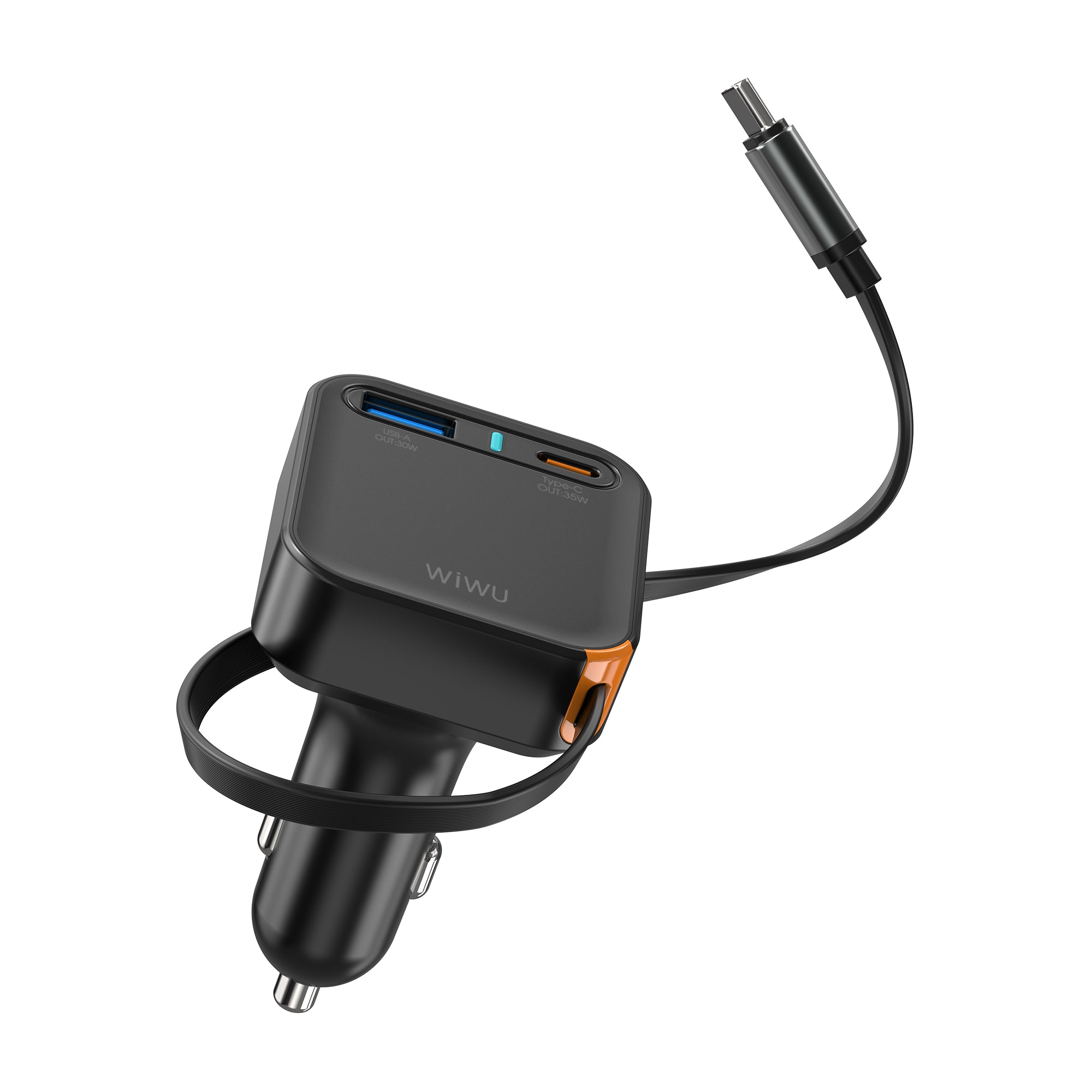 WiWU Wi‑CC033 Helix 65W Triple Port Car Charger USB‑C Cable Built‑in PD PPS Fast Charge Adapter