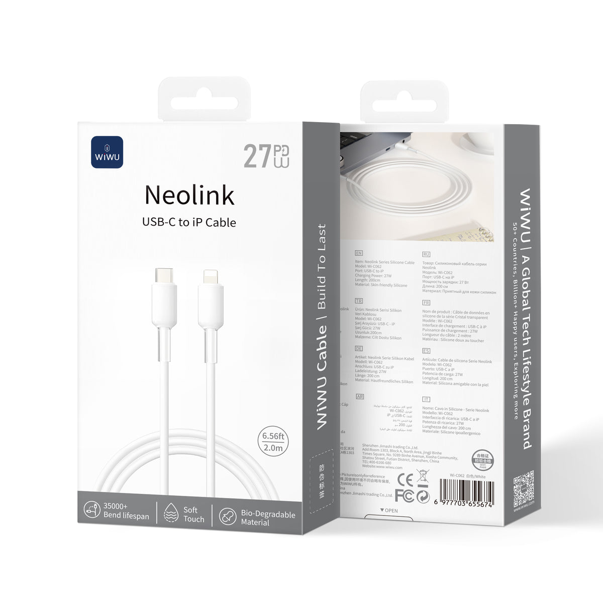 WiWU Wi-C062 USB C to Lightning Silicone Cable 27W Fast Charging Liquid Silicone Clear Data Cable 2M 1M for iPhone iPad Soft Durable Tangle Free