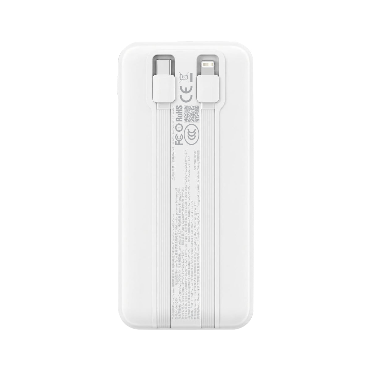 WiWU Q95 10000mAh Power Bank with Built-in Dual Cables