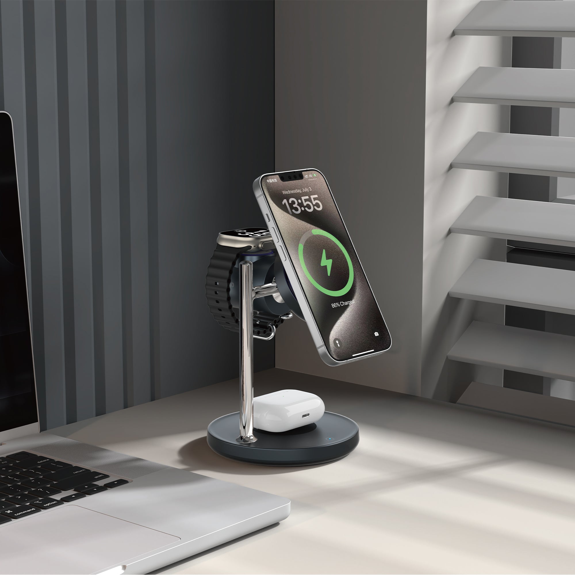 WiWU qi2.2 3 in 1 Space Station Air-cooled Magnetic Wireless Charger Wi-W041
