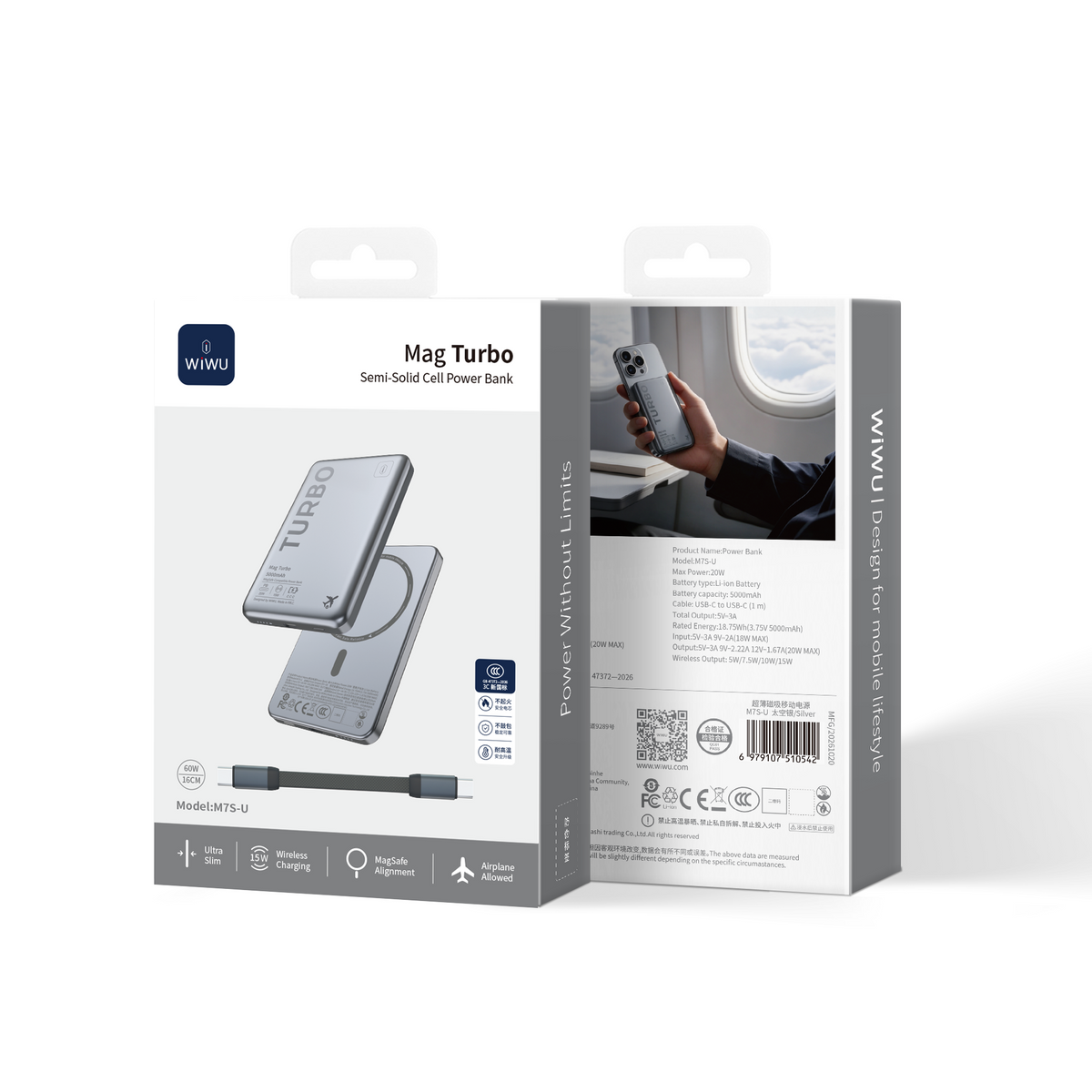 WiWU M7S-U 5000mAh 22.5W Magnetic Wireless Power Bank
