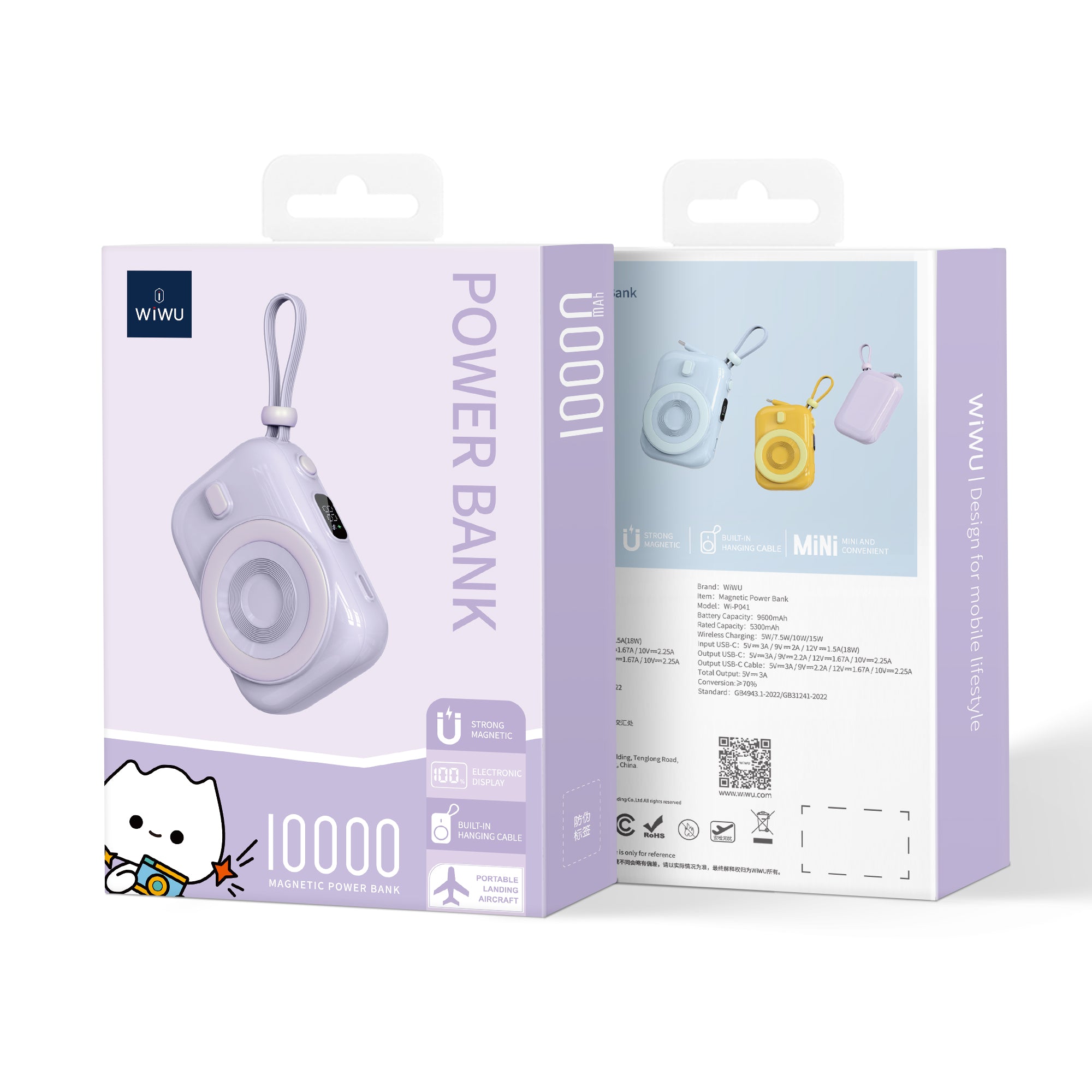 WiWU Brand New Magnetic 22.5w Fast Charging Wi-P041 Colorful Mini Portable Power Bank With Type C Port Cable