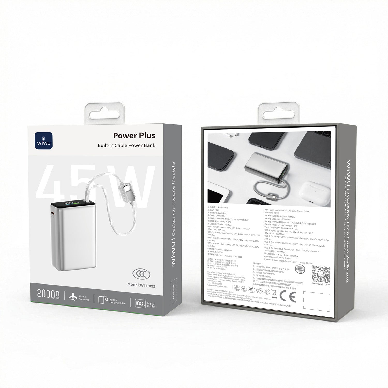 WiWU Power Plus Built-in Cable Power Bank Wi-P092