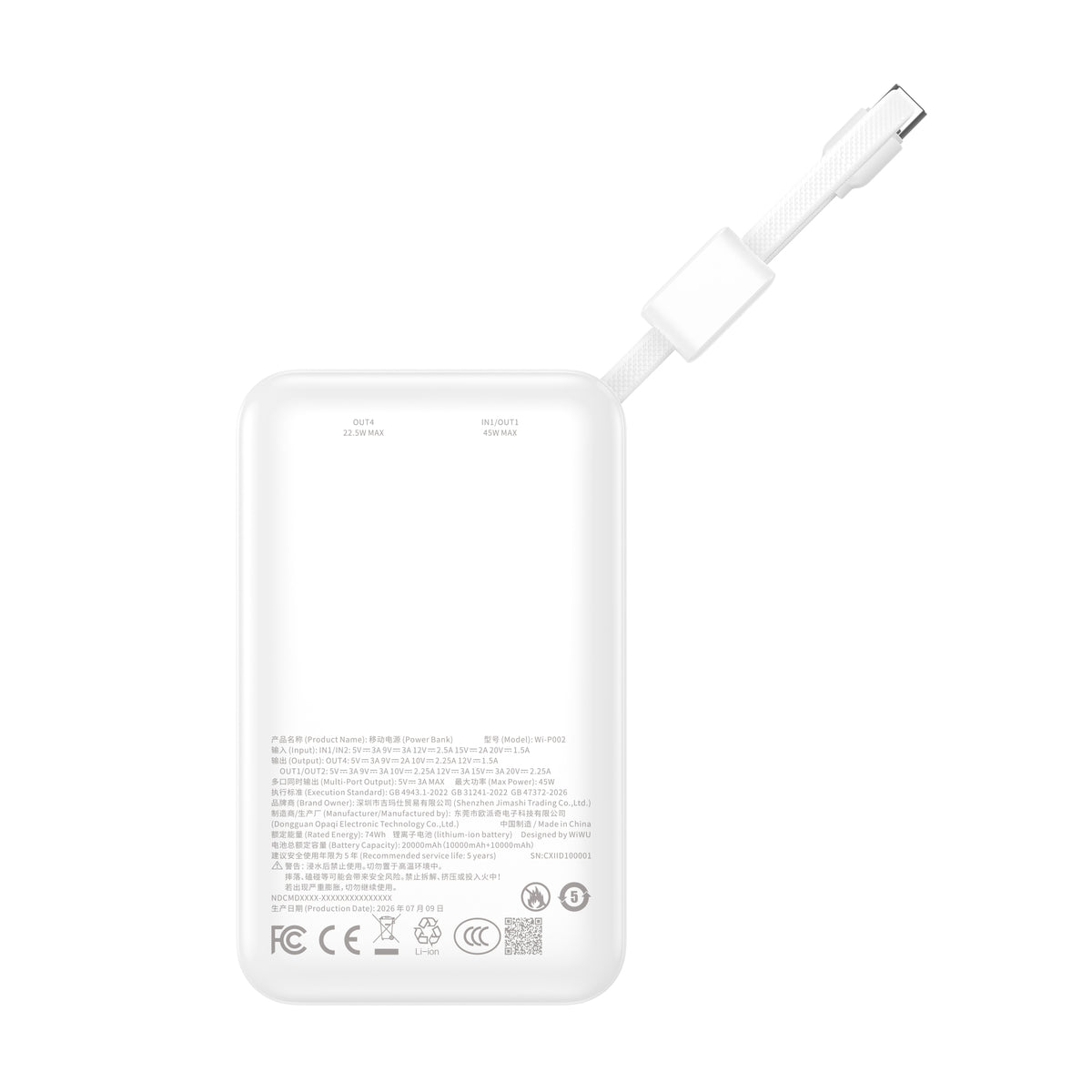 WiWU Wi-P002 20000mAh 45W Fast Charging Power Bank with LED Display
