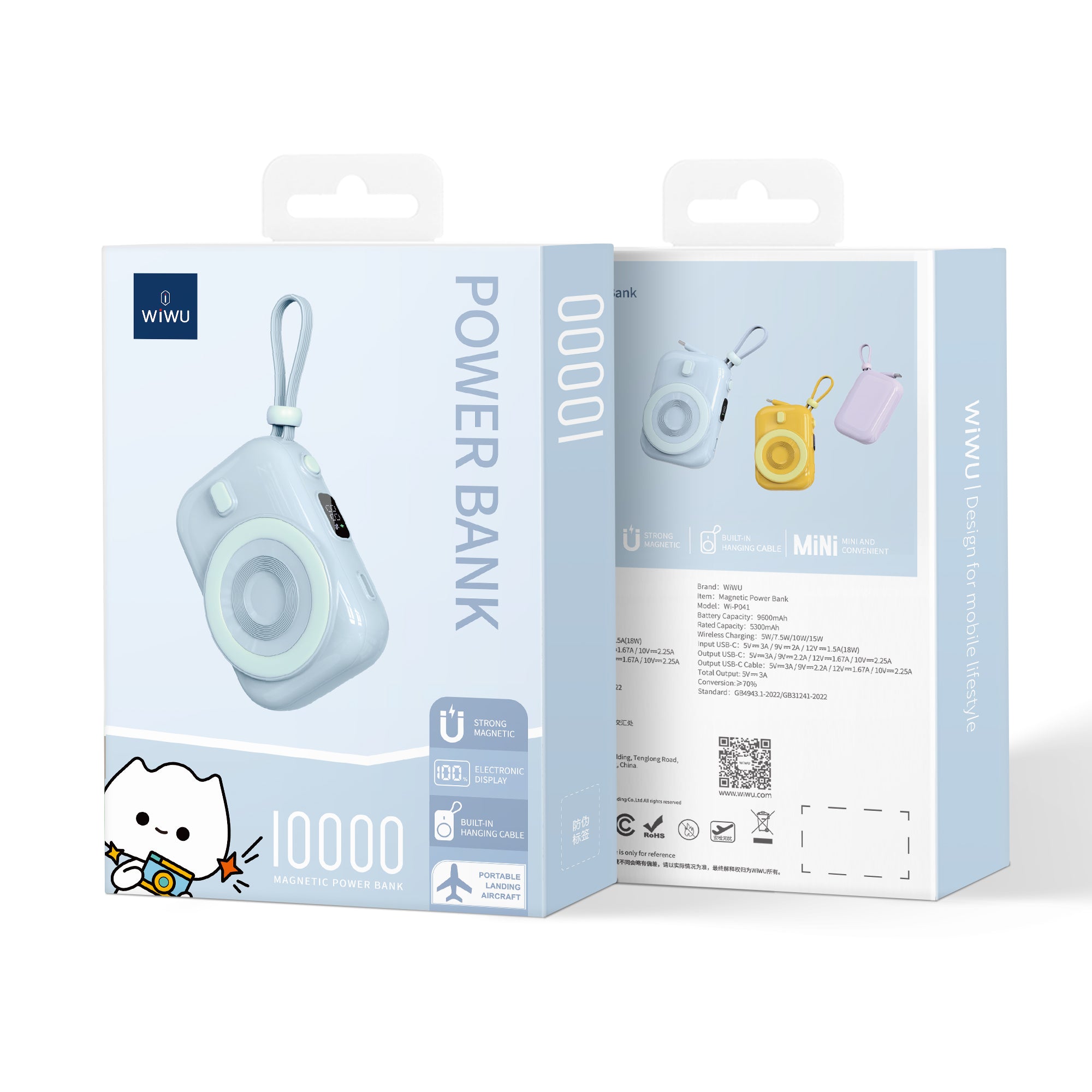 WiWU Brand New Magnetic 22.5w Fast Charging Wi-P041 Colorful Mini Portable Power Bank With Type C Port Cable