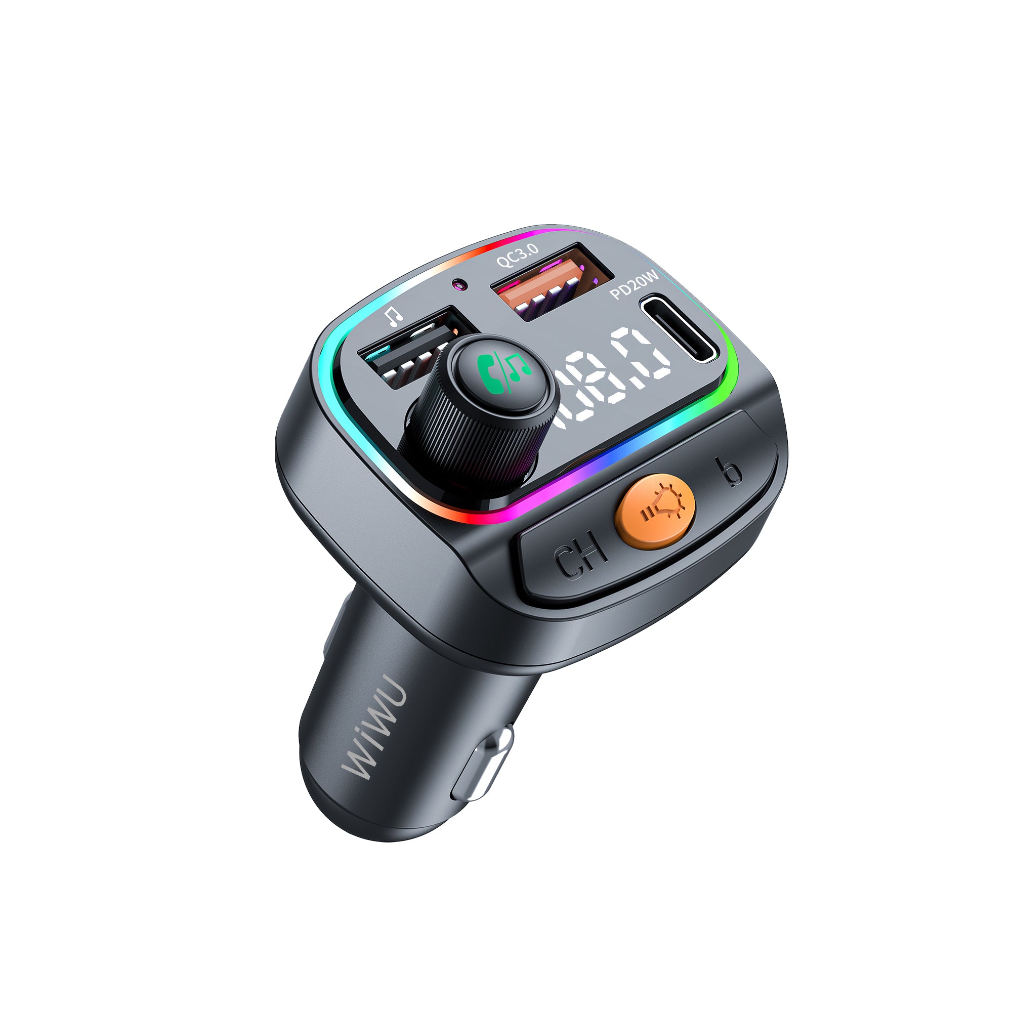 WiWU Wi-QC031 Bluetooth 5.3 Car FM Transmitter with RGB Lights & 38W Fast Charging